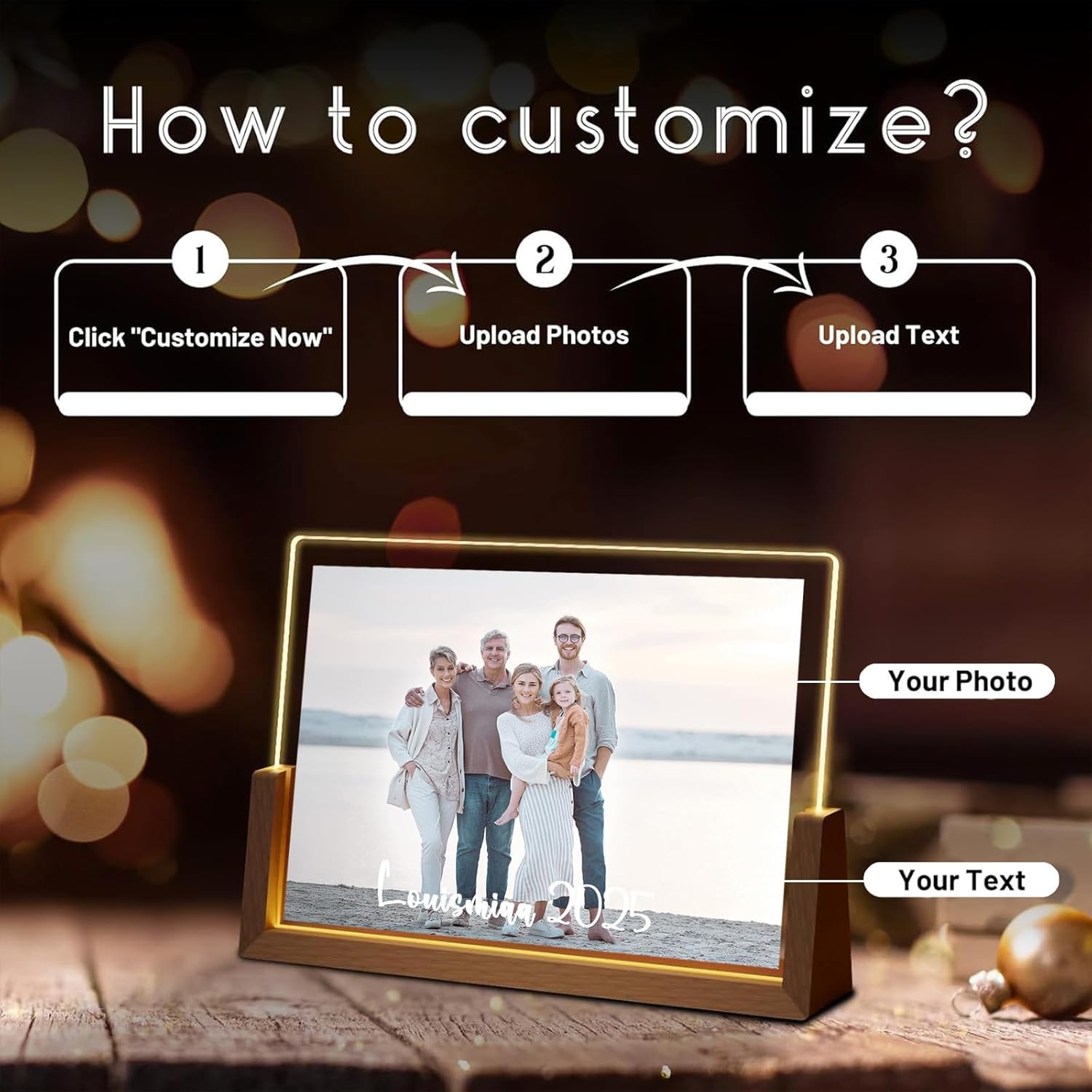 LOUISMIAA Customized Picture Frames with Night Light,Decorative Plaque Anniversary Birthday Mother’s Day Father’s Day Valentine’s Personalized Gifts for Boyfriend Girlfriend Couple Same Day Shipping
