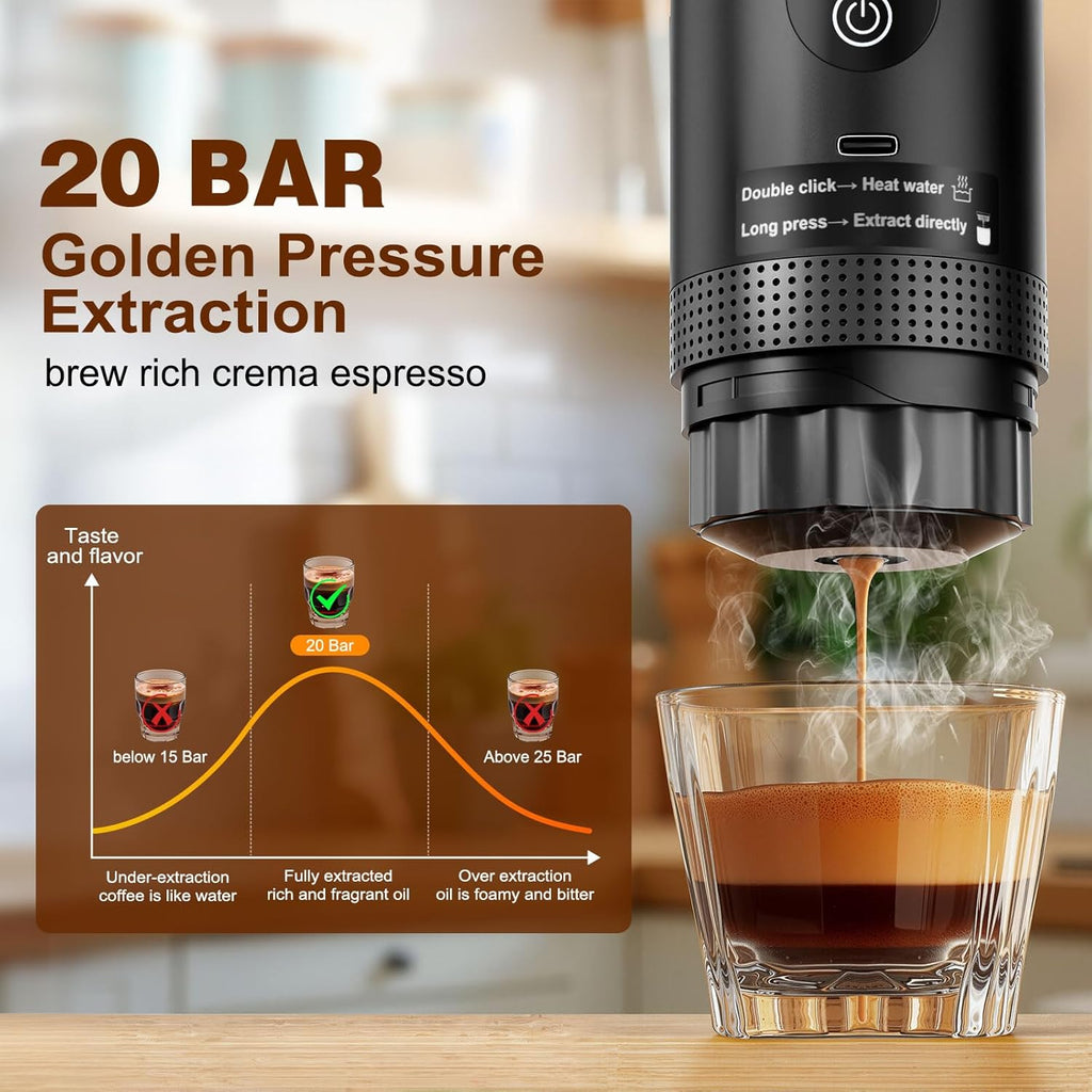 Portable Battery Espresso Coffee Maker for Travel, 20 bar Smart Display Mini Car Espresso Machines, 3-in-1 Self-Heating Electric Espresso Maker, USB-C Ground Coffee & Capsule Pod(Ns&DG) RV, Hiking
