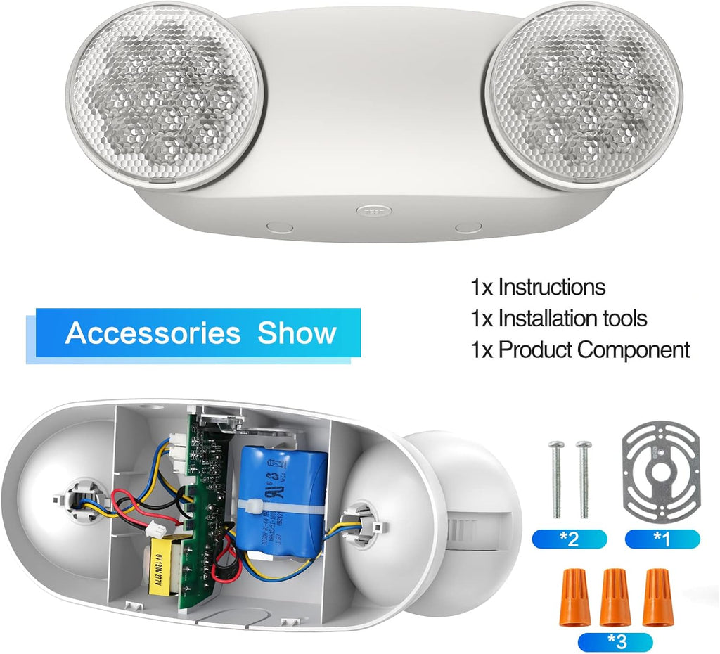 2 Pack Emergency Light, Wall Mount, UL 924 Certified, Battery Backup, 2 Bug Eye Heads, Commercial Lighting Fixtures