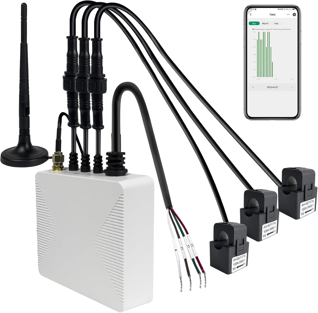 Smart Home Energy Monitor with 3 120A Clamps EdgeAnt, Real-Time Accurate Energy Consumption Tracking and Save Money, Home Energy Automation and Control, Solar Net Metering 2.4 GHz WiFi