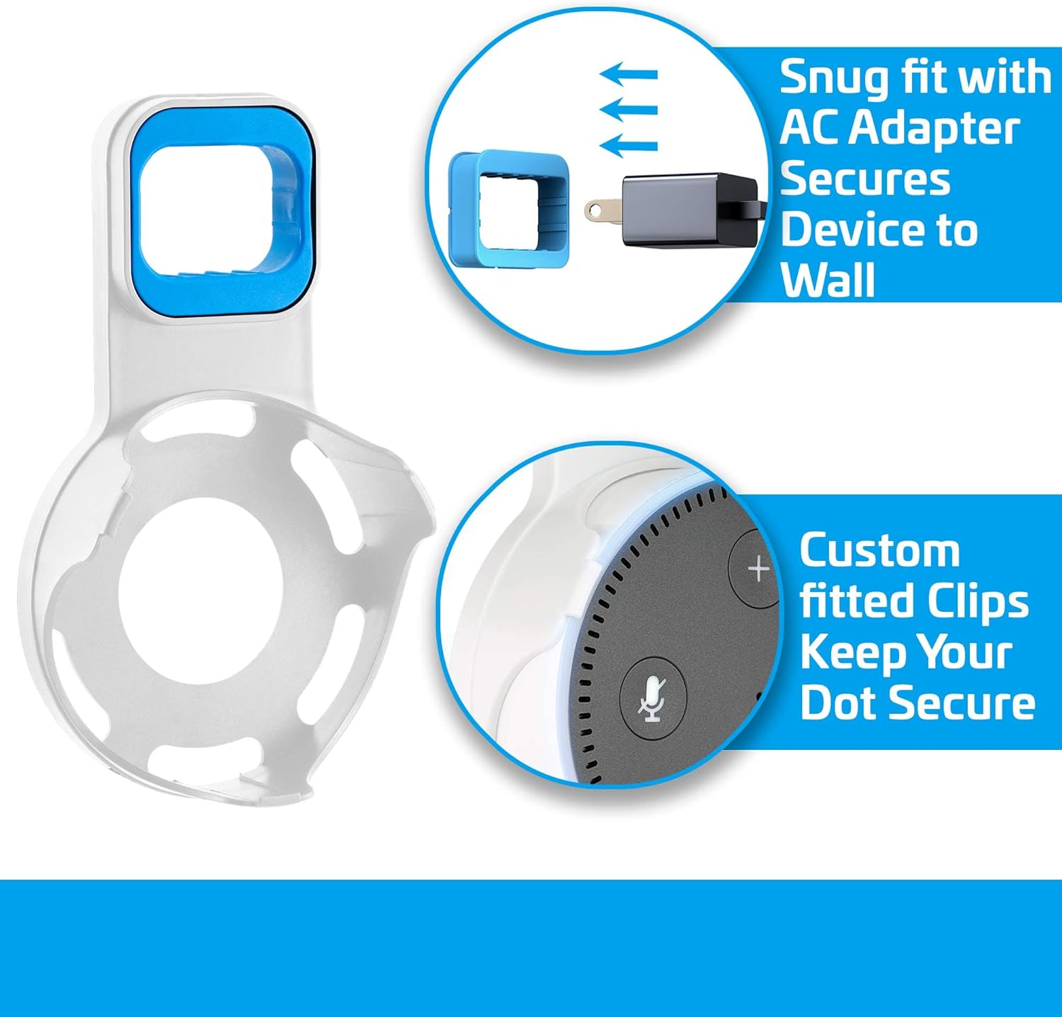 Coby Wall Mount for Echo Dot 2nd Generation, Smart Speaker Holder with Built-in Cable Management, 7.75" USB Charging Cable, Space-Saving Alexa Mount for Kitchen, Bedroom, Office, Bathroom