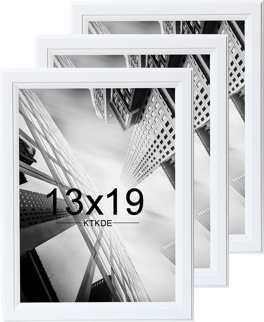 KTKDE 13x19 Picture Frame Set of 3, Wooden frames White, Vertical & Horizontal Wall Hanging for Wall Display,Studio Gallery Photo Frame for Photos, Posters & Art Prints