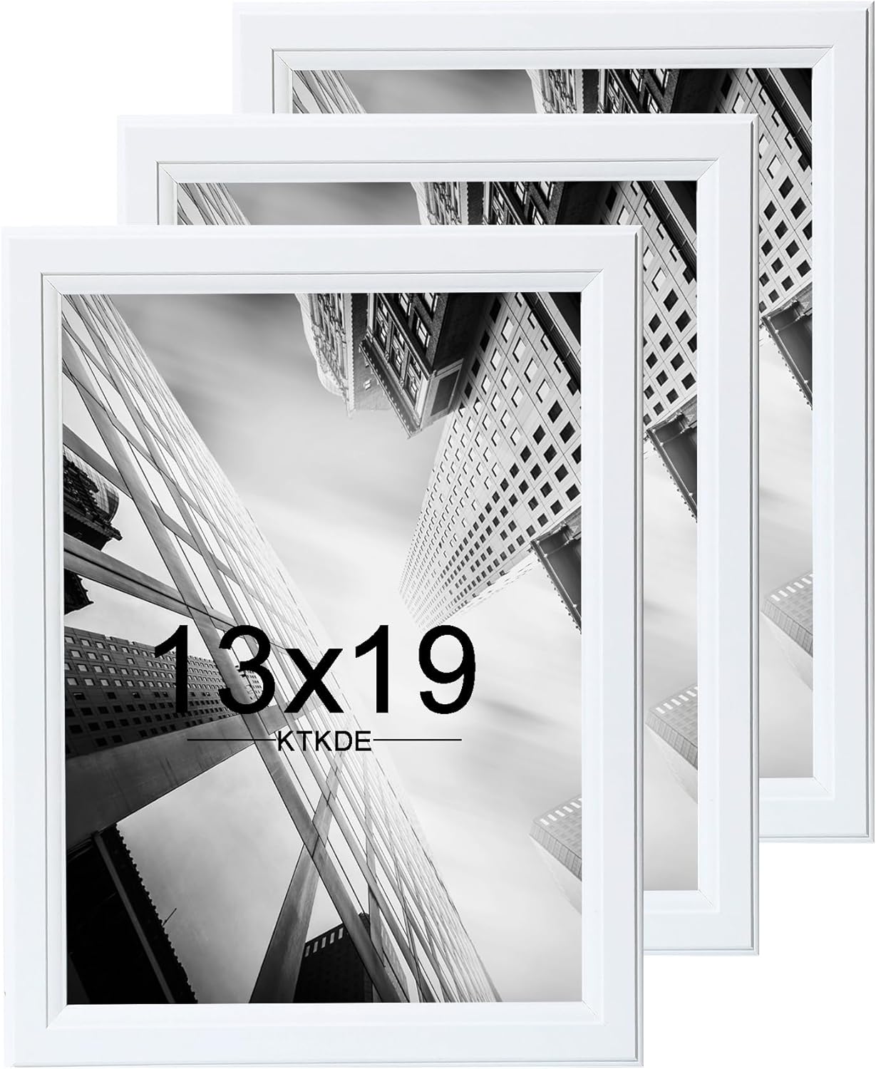 KTKDE 13x19 Picture Frame Set of 3, Wooden frames White, Vertical & Horizontal Wall Hanging for Wall Display,Studio Gallery Photo Frame for Photos, Posters & Art Prints