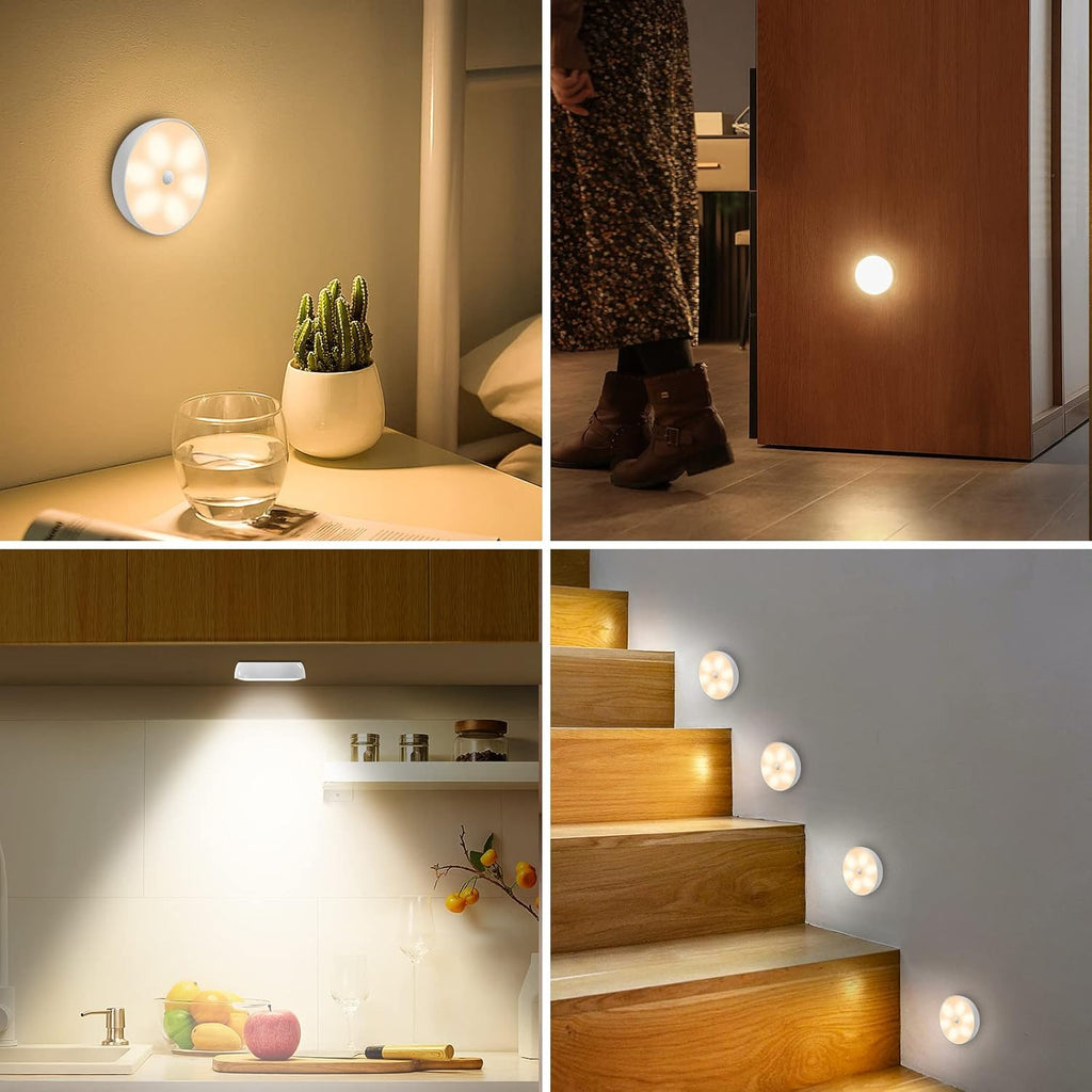 Motion Sensor Step Lights, 8 Colors Changeable RGB LED Closet Lights, USB Rechargeable Battery Operated Puck Light, Dimmable Under Cabinet Counter Kitchen Stair Lighting (5 Pack)