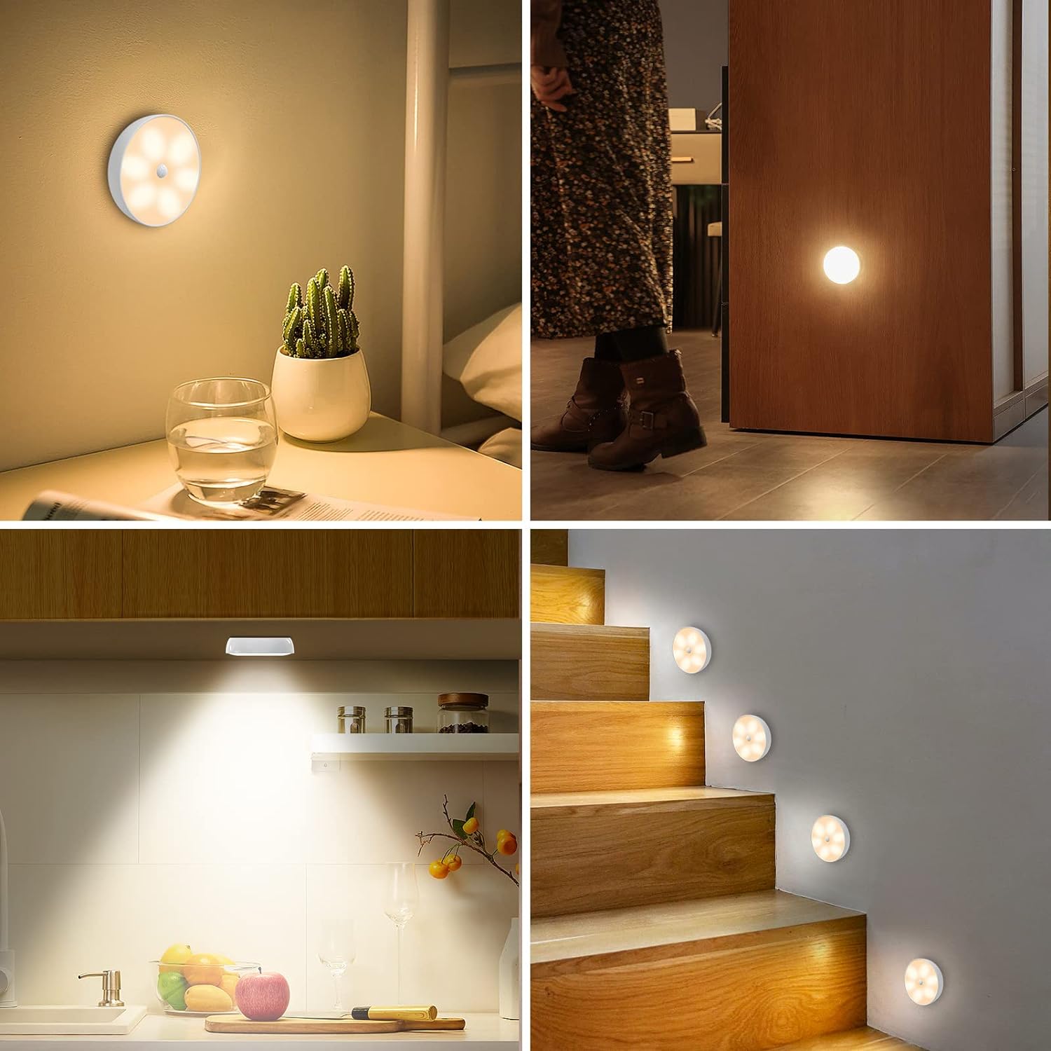 LED Closet Step Lights Motion Sensor Puck Light Compatible with Charging Station, 3 Colors Temperatures USB Rechargeable Indoor Under Cabinet Lighting(6 Pack, Without Charge Stand)