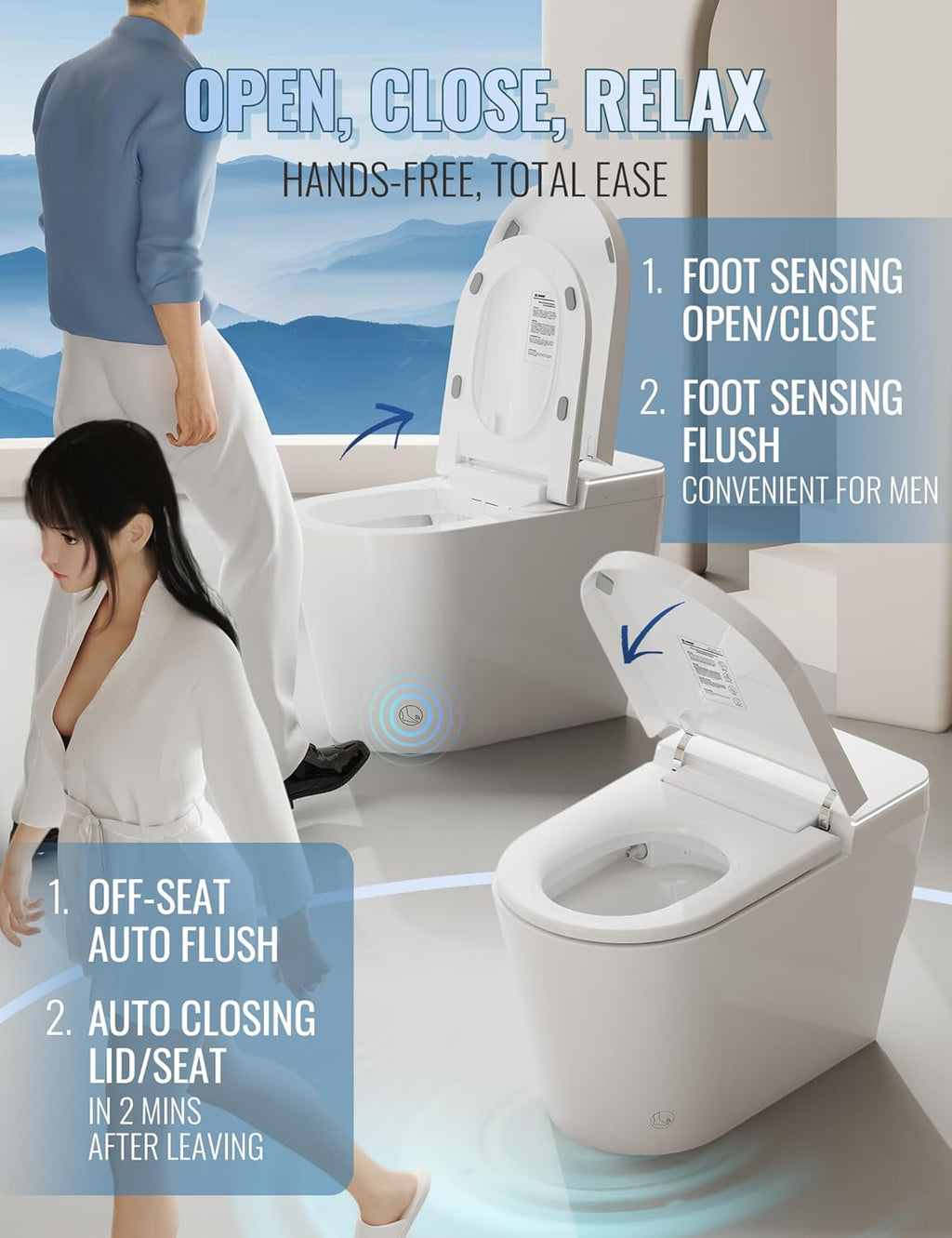 Smart Toilet with Bidet Built in, Auto Open/Close, Foam Shield, Foot Sensing Operation, Built-in Tank & Pump-Assisted Auto Flush, Wider Heated Seat, Luxury One Piece Elongated Bidet Toilet