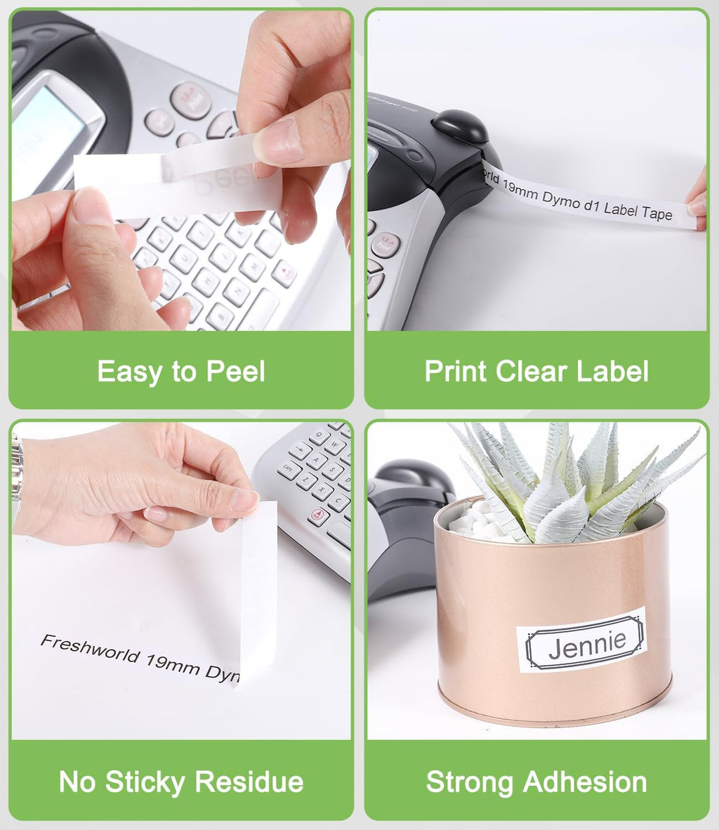 Freshworld Compatible with Dymo D1 Label Tape 19mm 45803 45803s S0720830 Label Maker Refills d1, Black on White, 3/4 in x 23 Ft(7m), for LabelManager 360D 420P 450D 500TS 450 Duo Printer, 6 Pack