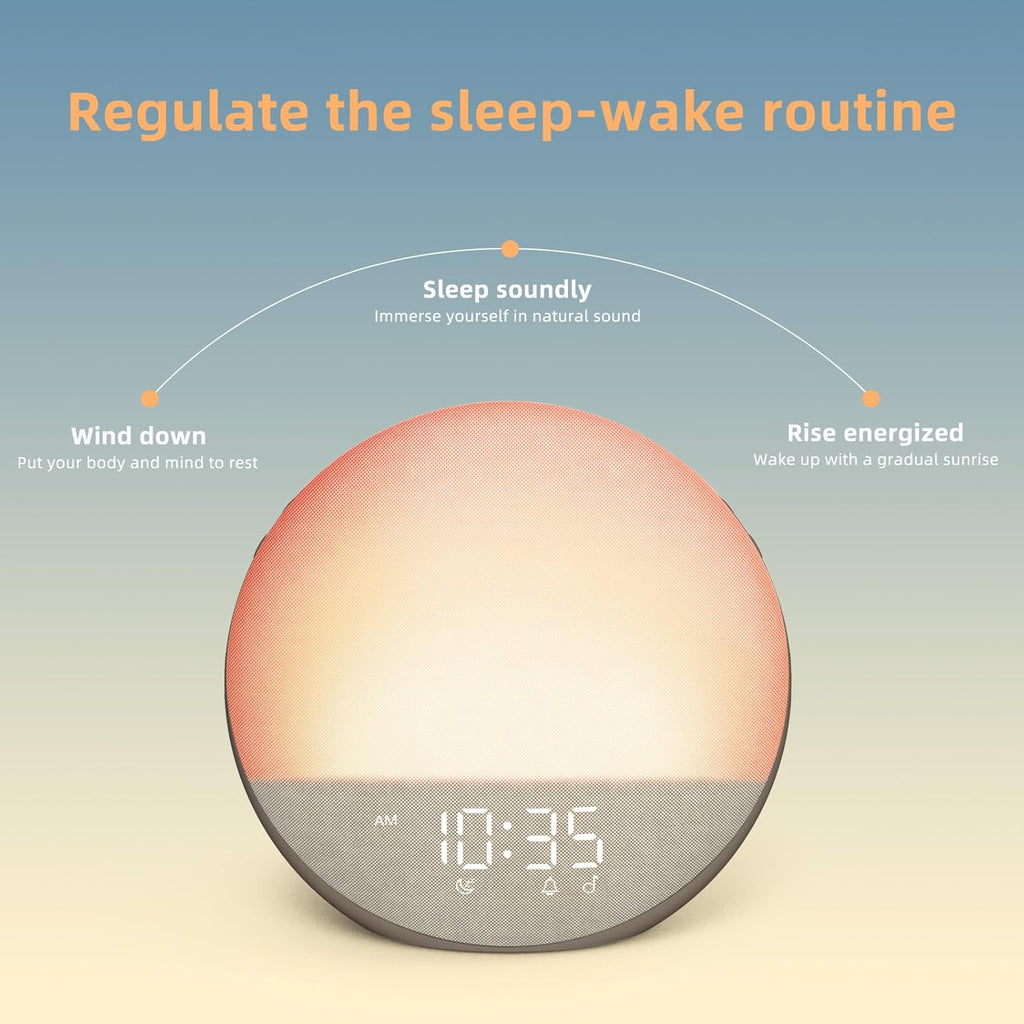 Sunrise Alarm Clock White Noise Machine: Natural Wake Up Light - Dimmable Clock with Bluetooth Speaker for Bedroom - 25 Sleep Sounds for Baby Adults Kids Cocoa