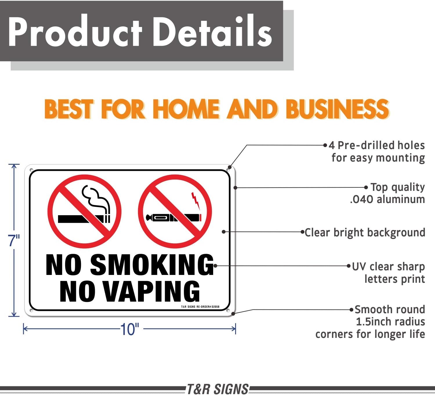 No Smoking No Vaping Sign - 2 Pack - 10 x 7 Inches Rust Free .040 Aluminum - UV Protected, Waterproof, Weatherproof and Fade Resistant - 4 Pre-Drilled Holes