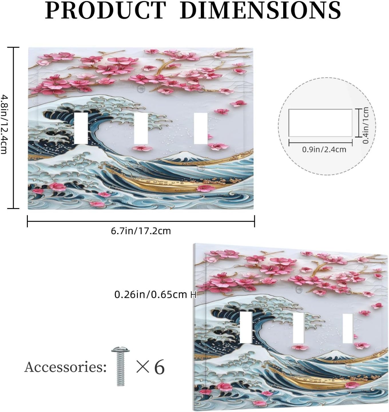 Decorative Switch Plates The Great Wave Off Kanagawa With Sakura 3 Gang Wall Plate Triple Toggle Light Switch Cover Faceplate Electrical Wall Panels for Bedroom Bathroom Decor