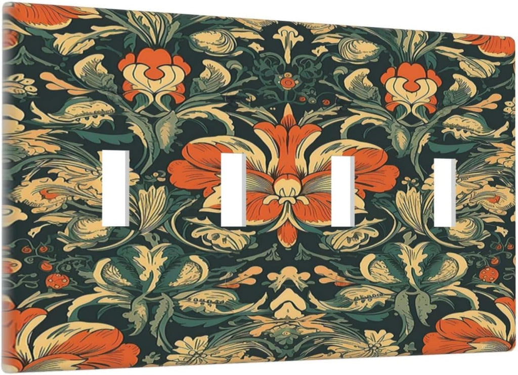 Light Switch Covers William Morris Abstract Floral Plant Pattern Orangeyellowgreen Quad Toggle Electrical Faceplate 4 Gang Wall Plate Decorative Switch Plates for Bedroom living Room Decor