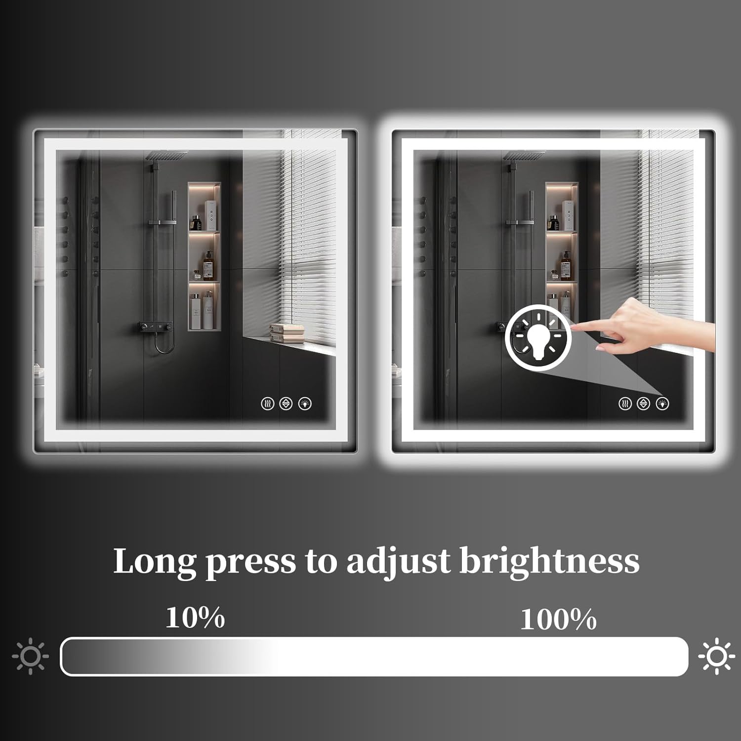 Koonmi 36x36 LED Bathroom Mirror, Backlit + Front Lit, LED Bathroom Mirror with Lights for Wall, 3 Colors, Anti-Fog, Dimmable Brightness, Memory Function, Tempered Glass