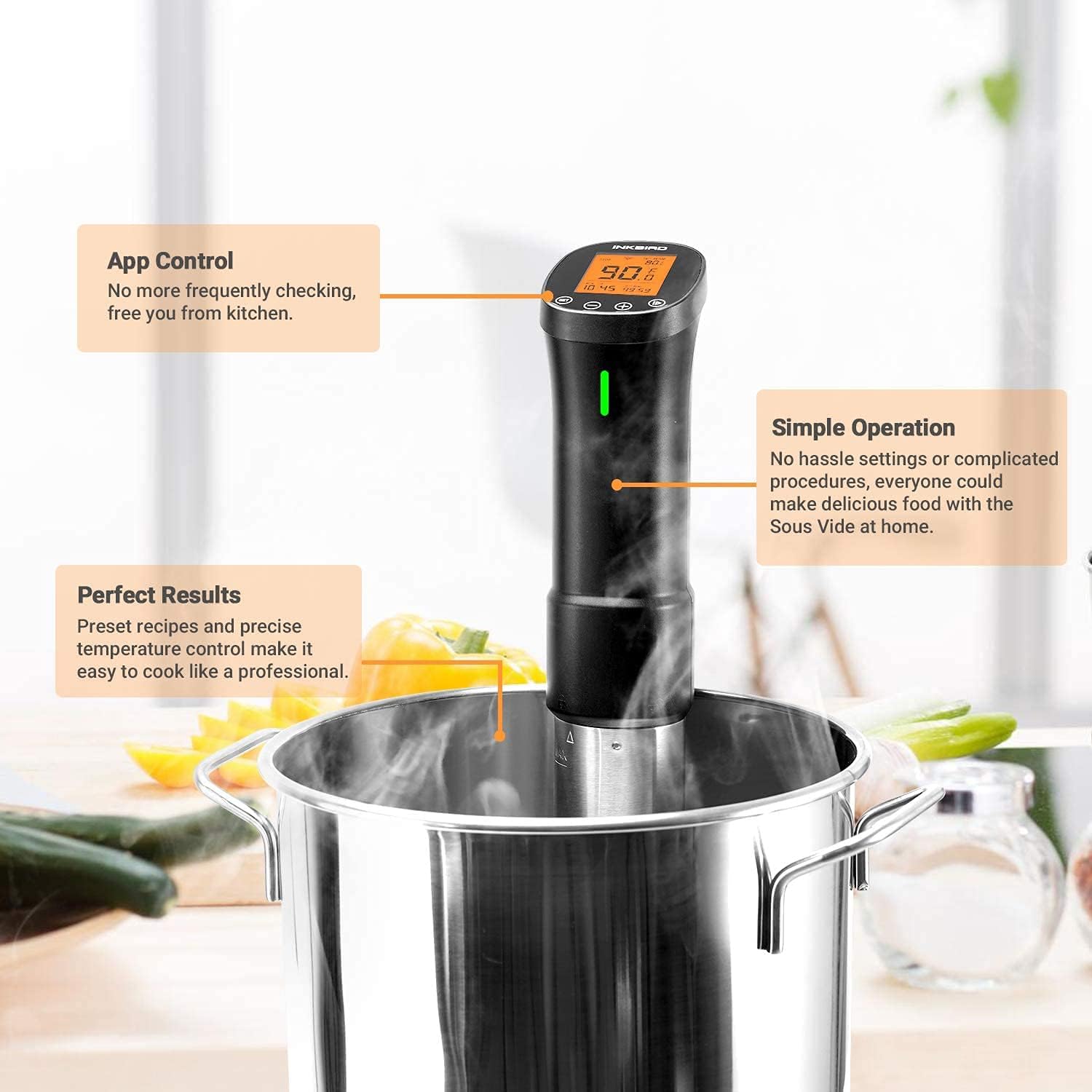 INKBIRD Wifi Sous Vide Cooker, 1000W Sous Vide Machine, Remote Control Immersion Circulator with APP Recipes Timer Alarm Mobile Notification 3D Water Heating Ultra-Quiet