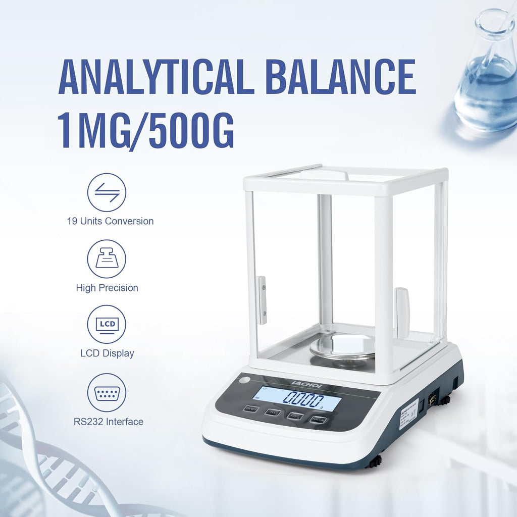 Lab Analytical Balance 500g×0.001g Accuracy Digital Lab Scale Laboratory Analytical Balance with Windshield Jewelry Scale RS232 Interface (0.001g*500g)