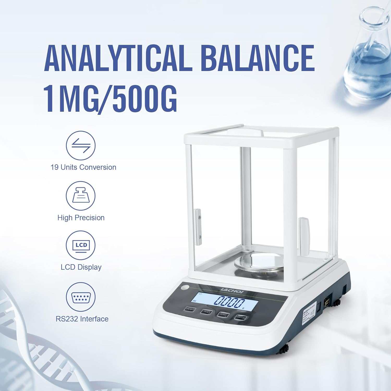 Lab Analytical Balance 500g×0.001g Accuracy Digital Lab Scale Laboratory Analytical Balance with Windshield Jewelry Scale RS232 Interface (0.001g*500g)