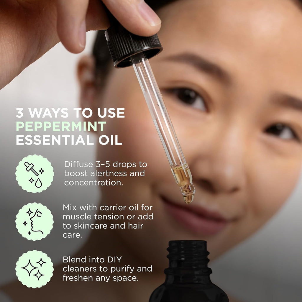 Peppermint Essential Oil - 1oz Pure Peppermint Oil for Diffuser Or Aromatherapy, Minty Fresh Scent for Energy, Focus and Vitality, Suitable for Home, Skincare and Humidifiers