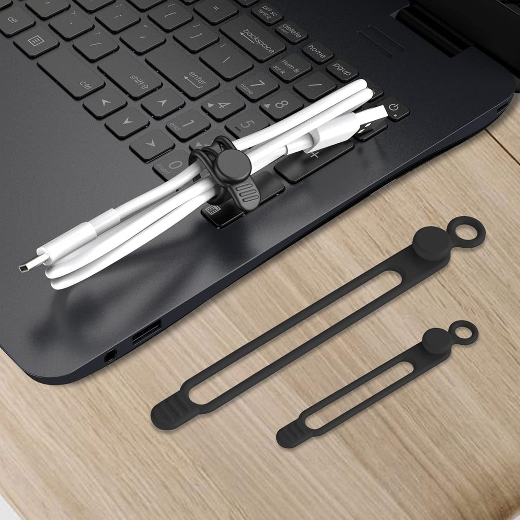 Nearockle Silicone Cable Ties Cord Organizer for Cable Management, 16PCS 4.2" and 7.1" Reusable Cable Organizer Electronic Accessories for Home, Office, Kitchen, School, Travel (Black)