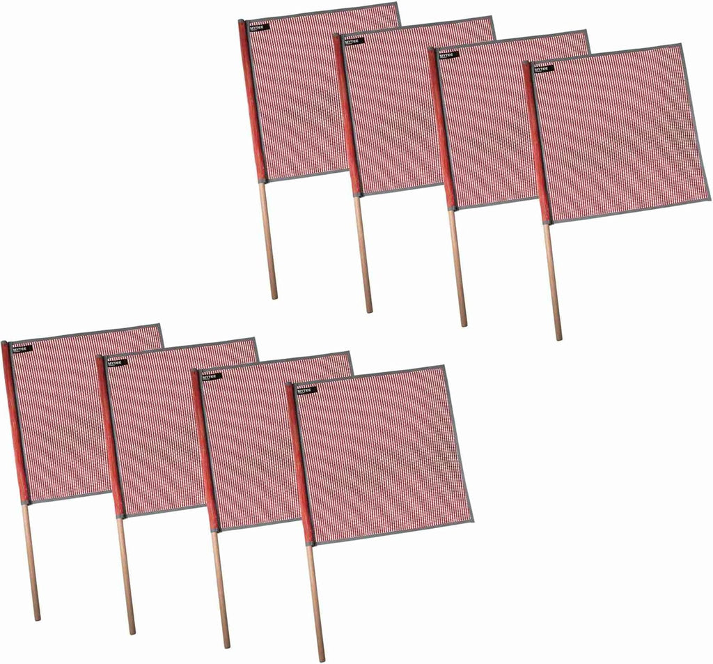 Mytee Products (8 Pack) 18"x18" Red Warning Flags for Trucks with Dowel & Reflective Webbing - High Visibility Vinyl Mesh Safety Flag DOT Compliant