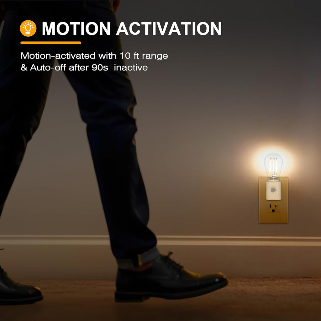 Warm Night Lights Plug into Wall Motion Sensor, 1W 2700K, LED Night Light, 10-100LM Adjustable Brightness, Automatic Night Light for Kids, Bathroom, Hallway, 1-Pack