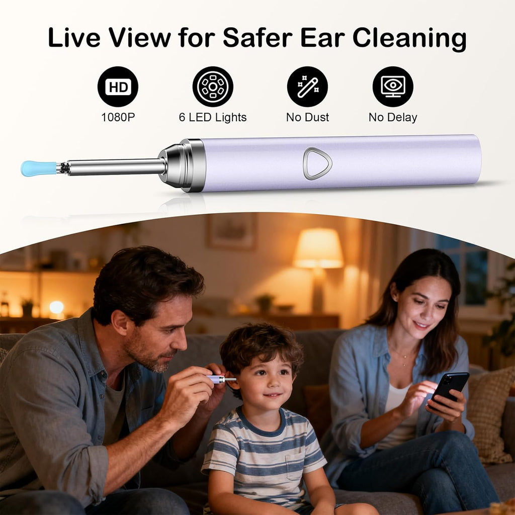 Ear Wax Removal Tool Camera，Ear Cleaner with Camera 1080P, Earwax Removal Kit with 6 LED Light 5 Replacement Ear Spoon, Ear Camera for iOS & Android (Purple)