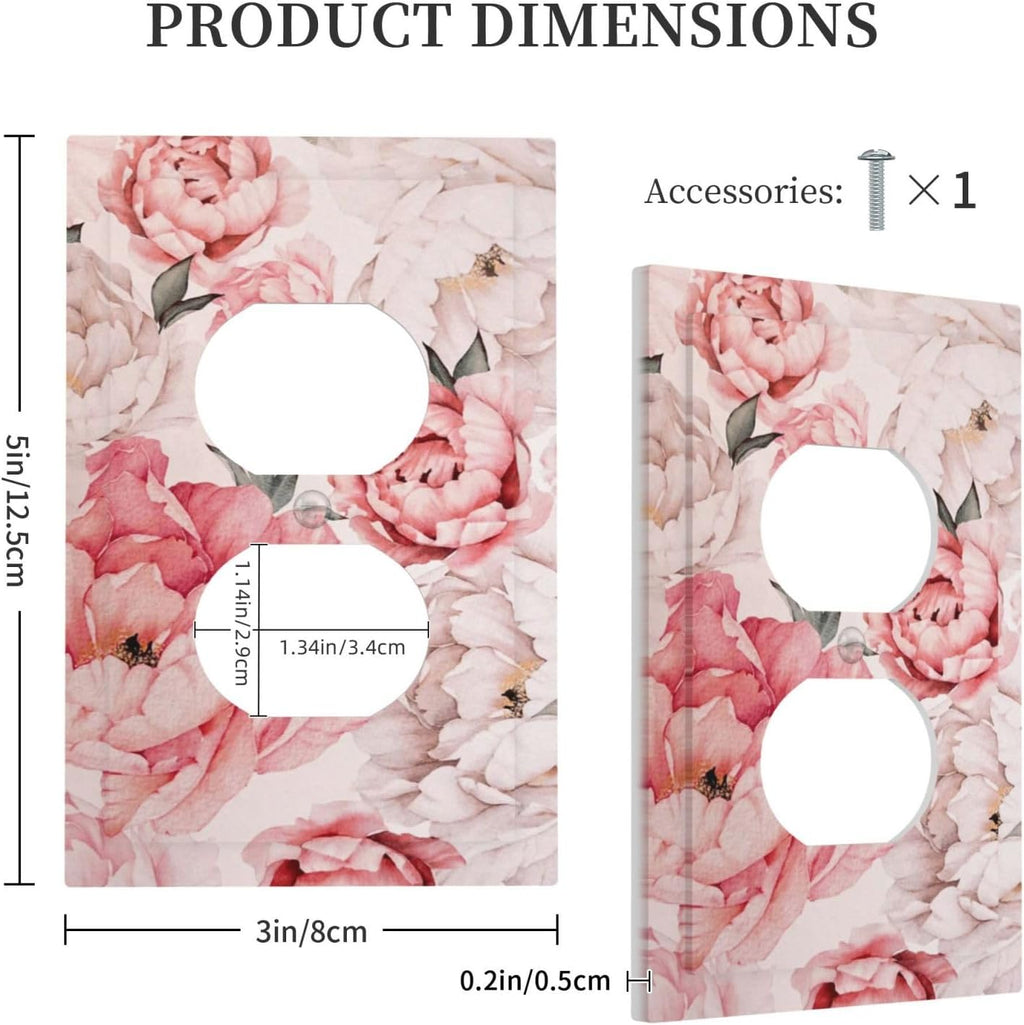 Decorative Outlet Covers Ink Pink Peony Flower Rustic Floral 1 Gang Duplex Light Switch Cover Plate Unique Wall Plate Electrical Switch Plate Covers for Home Bedroom Decor（2 Pack）
