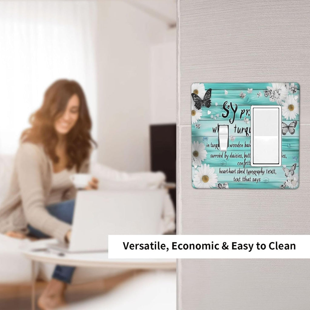 Teal Butterfly Daisy Rustic Wooden Signs Outlet Covers 1 Toggle 1 Rocker Combination Decorative Wall Plate Electrical Switch Plates Light Switch Cover Plate For Farmhouse Cabin Decor