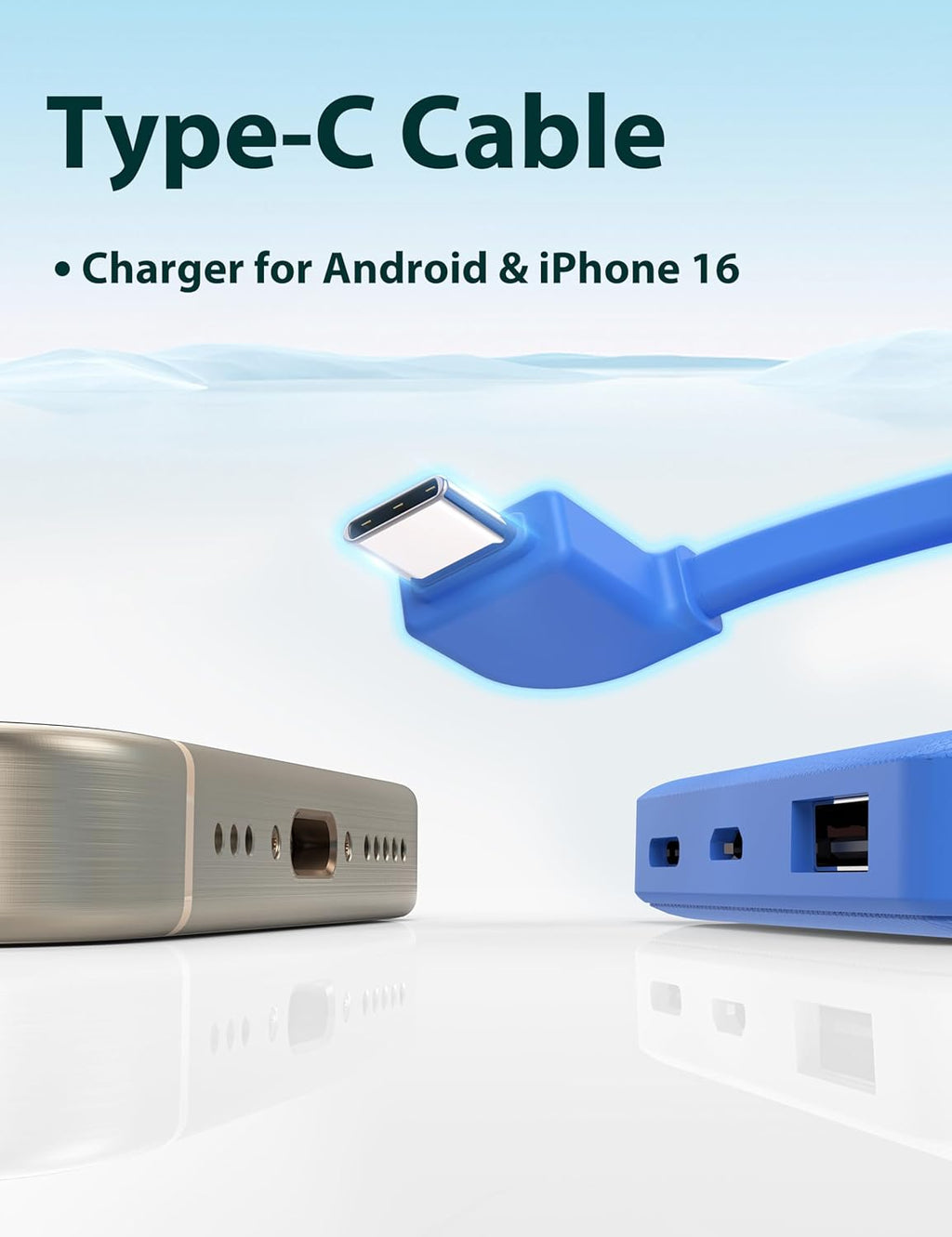 miisso 6000mah Ultra Slim Built in Cables Power Bank, Card Size Built in USB C Cords Battery Pack Portable Charger for Phones, 3 Output External Battery Pack Compatible with iPhone, Deep Blue