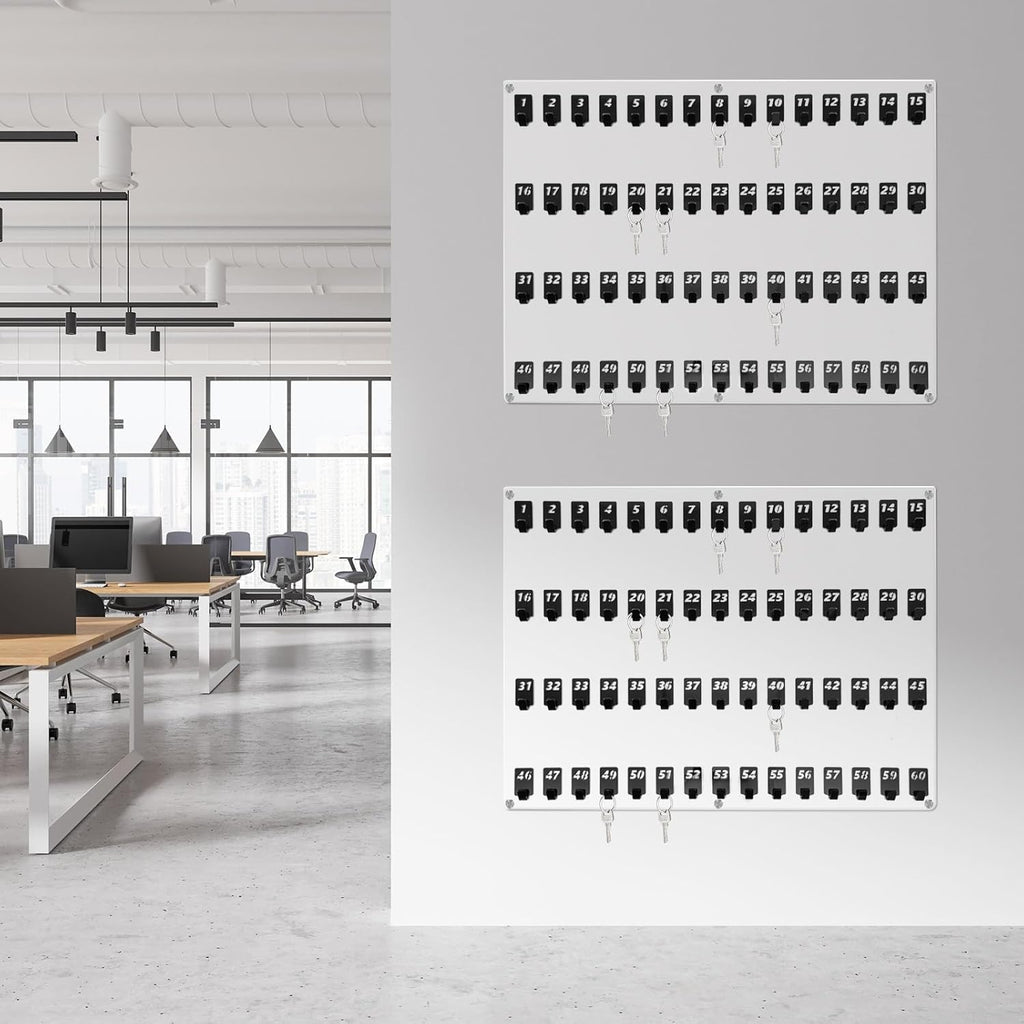 Acrylic Key Board with 60 No. Hooks Wall Mount Key Rack Holder Hanger Storage Collection for School, Garage, Car Dealer, Office, Hotel, Real Estate(Transparent)