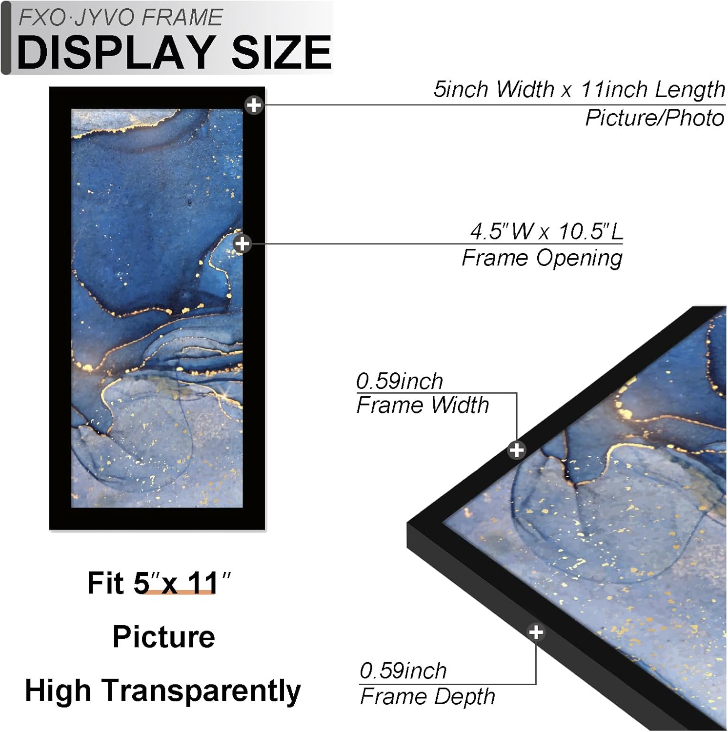 5x11 Picture Frame Set of 3, Black Frame for 5 x 11 Inch Picture Poster Photo, Light Weight and High Transparent 5 by 11 Frame for Wall - 3 Pack/Black/5"x11"