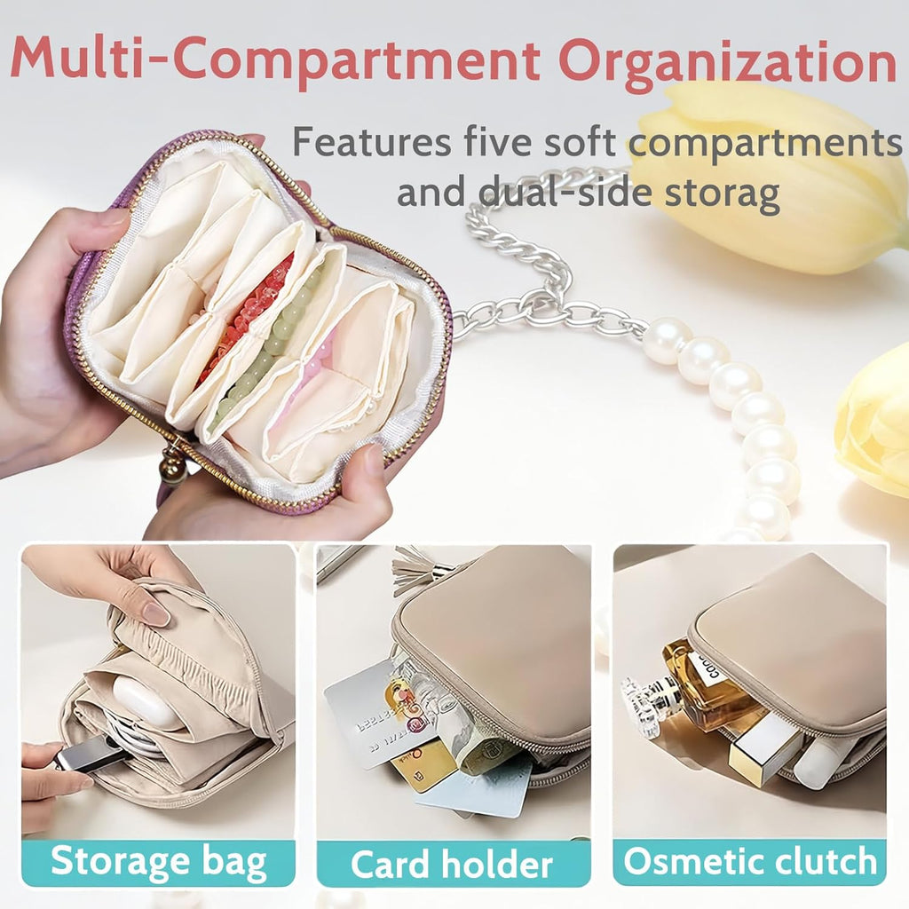 Stuffdatas Travel Jewelry Case, Stuffdatas Bags, Small Jewelry Travel Pouch Mini, Travel Jewelry Organizer Pouch Velvet, with 5 Compartments (2PCS-B)