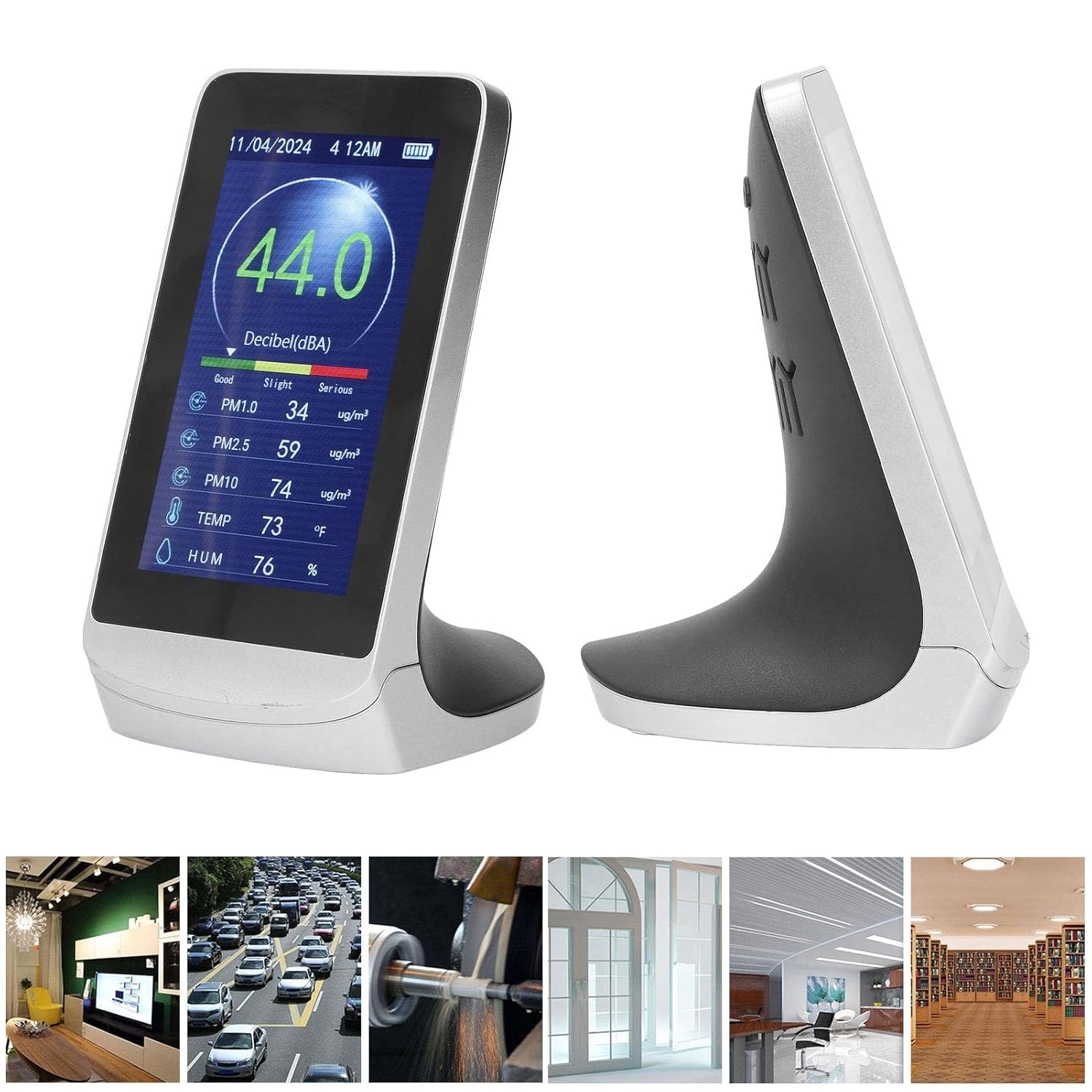 Decibel Meter with Large LCD Display, Multifunctional Sound Level Reader 30-130db, Temp Humidity PM2.5 Monitor - Sensor, Wall Hanging or Desktop Use, Ideal for Ho