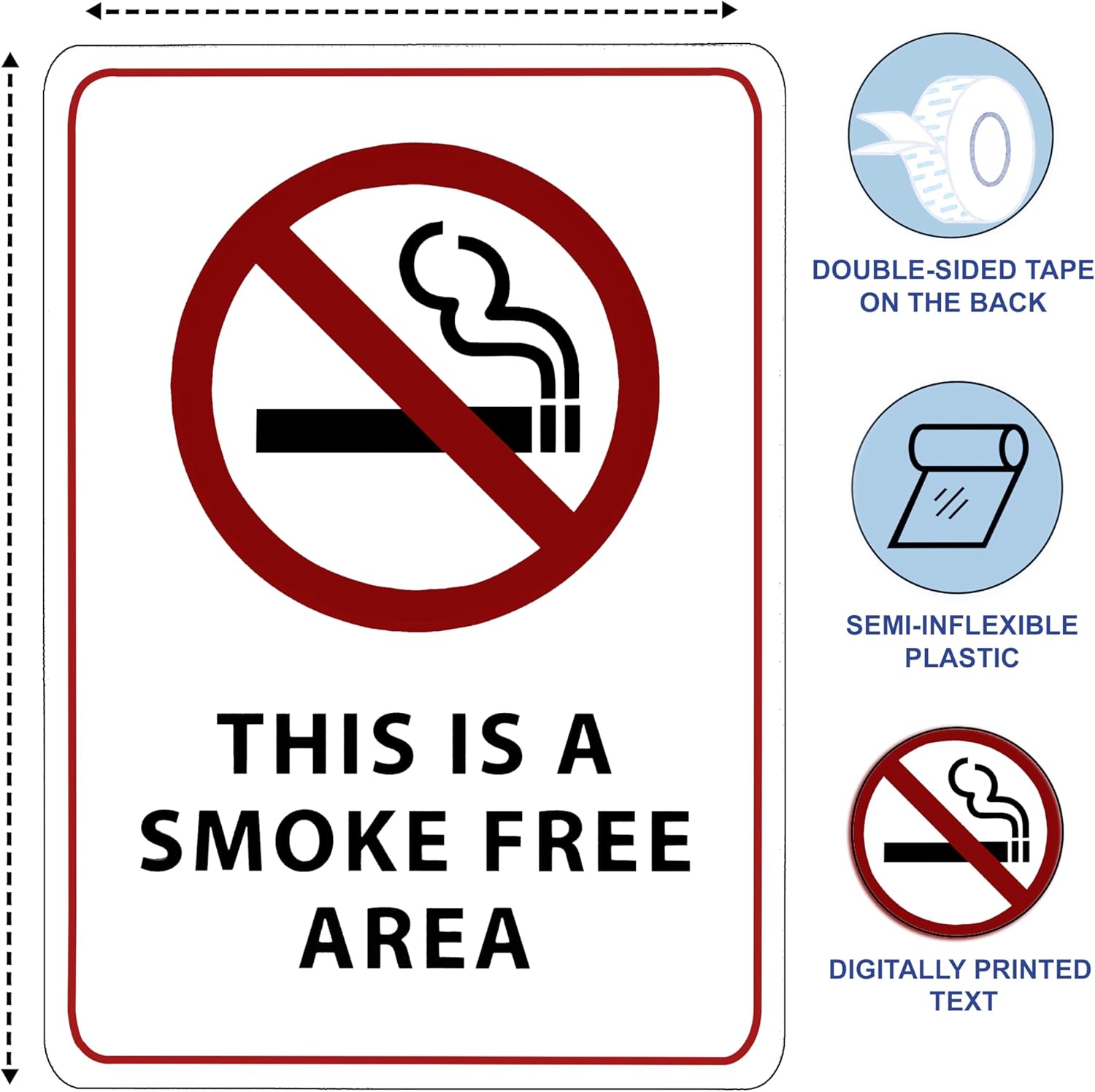 This is a Smoke Free Area Sign - ADA Compliant Digitally Printed Text Wall Sign - No Smoking in This Area Signs for Offices, Businesses, Hotels, and Restaurants - Vinyl 10” x 7”