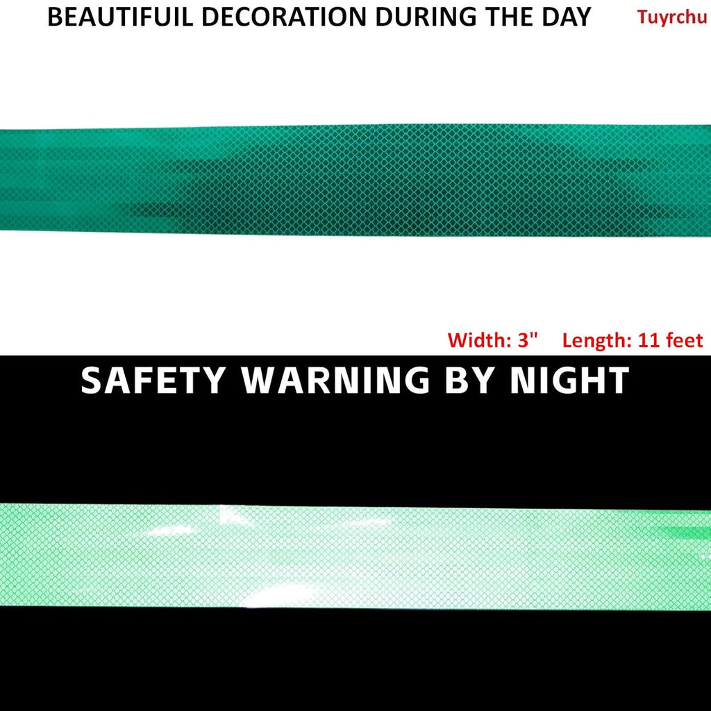 Non Fading Green Reflective Tape Outdoor Waterproof 3 inch, High Visibility Warning Industrial Marking Tape, Safety Stickers (11 feet)