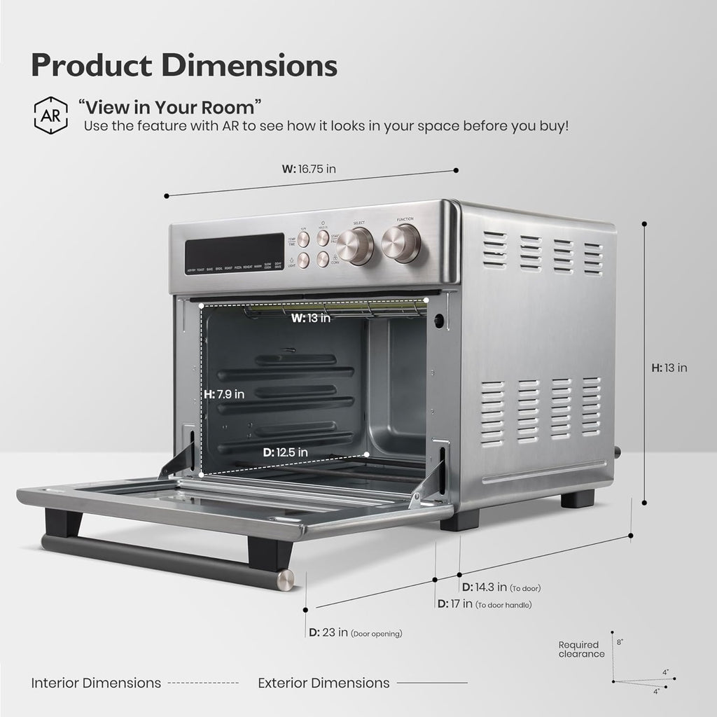 VAL CUCINA Infrared Heating Air Fryer Toaster Oven, Extra Large Countertop Convection Oven 10-in-1 Combo, 6-Slice Toast, Enamel Baking Pan Easy Clean with Recipe Book, Brushed Stainless Steel Finish