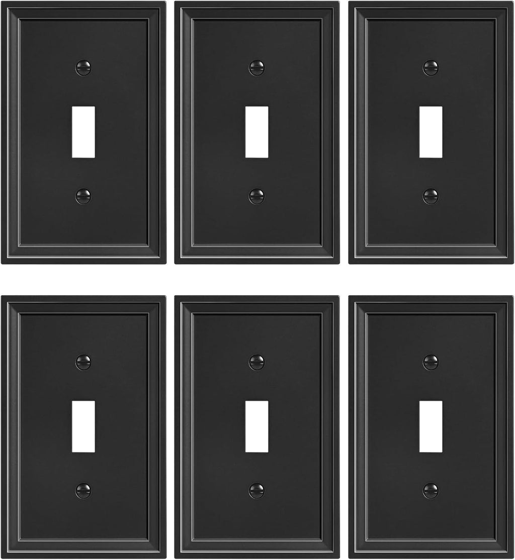 6-Pack Single Toggle Light Switch Covers Wall Plate, Black Decorative Switch Plate Covers, 1 Gang Natural Bamboo Fiber Wall Plate, Corrosion Resistant