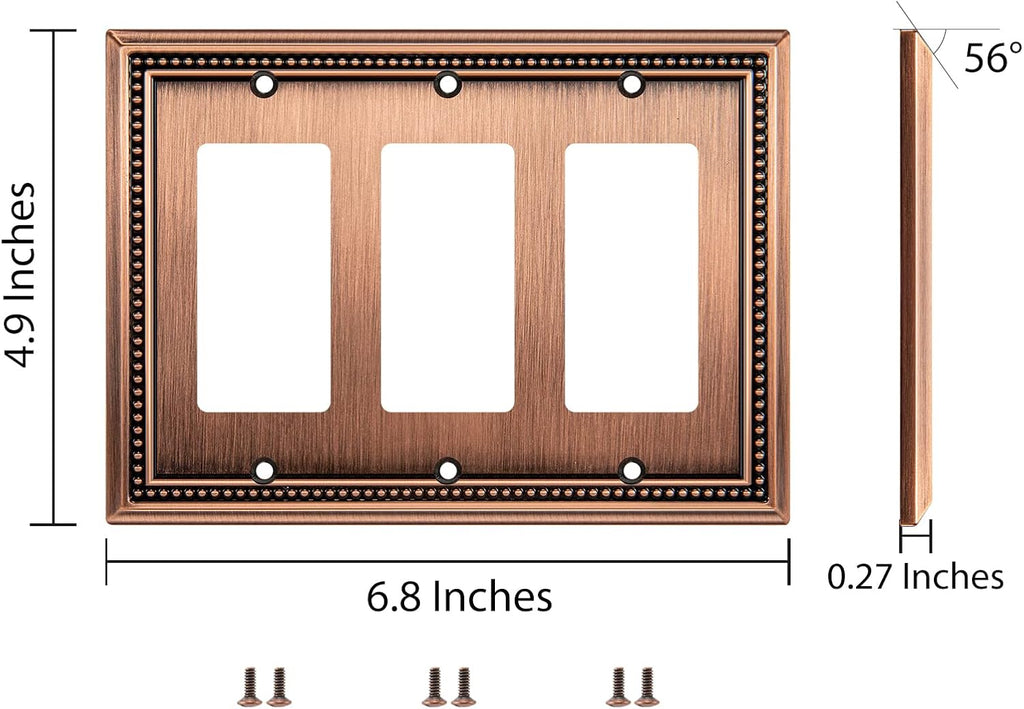 Henne Bery Sunken Pearls Heavy Duty Decorative Wall Plate Switch Plate Outlet Cover (Triple Decorator, Antique Copper)