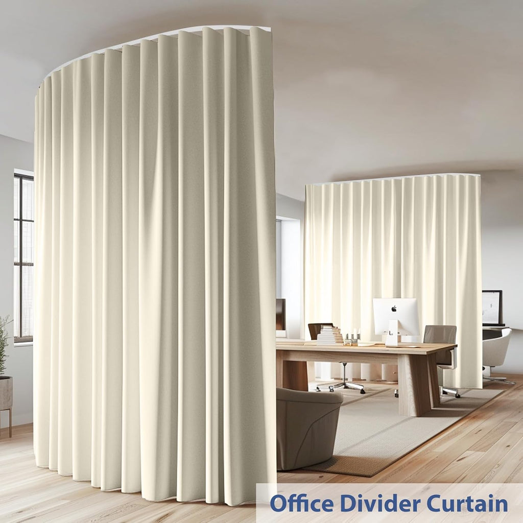 Room Divider Ceiling Mounted Curtains Track Sets Extra Wide Blackout Curtain Flexible Tracks for Bedroom Privacy Partition Separator, 1 Panel Beige Drape and White Rail, W12.5 x H8ft