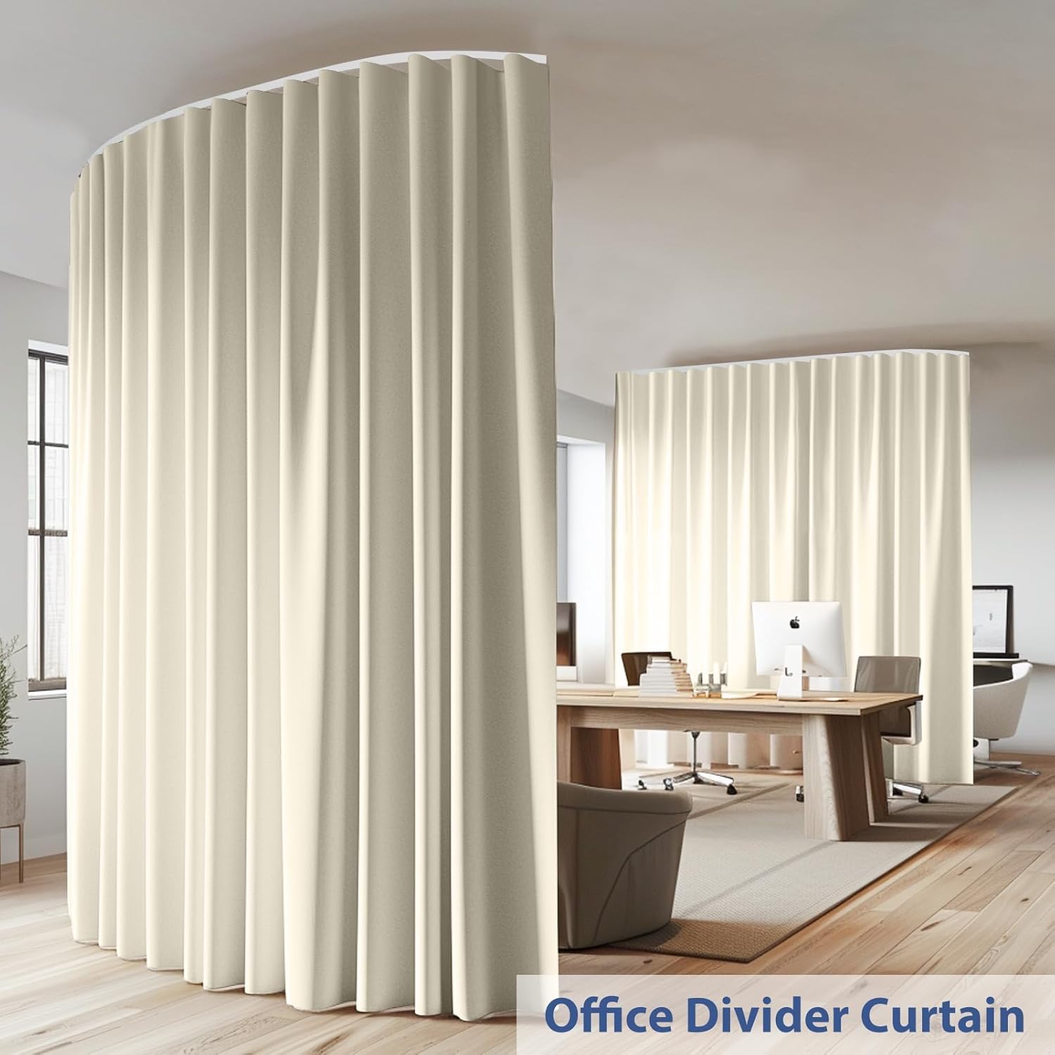 Room Divider Ceiling Mounted Curtains Track Sets Extra Wide Blackout Curtain Flexible Tracks for Bedroom Privacy Partition Separator, 1 Panel Beige Drape and White Rail, W12.5 x H10ft