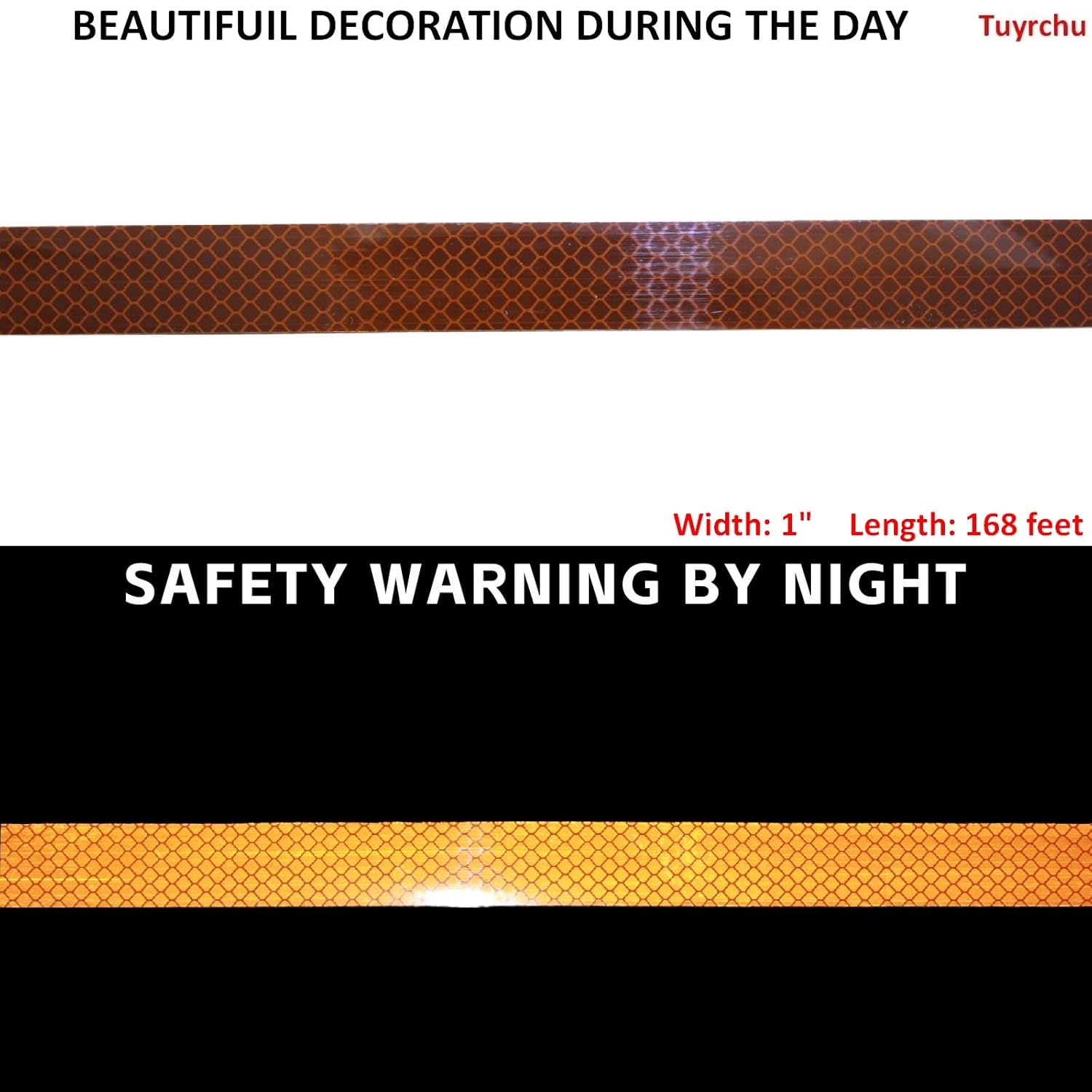 Non Fading Brown Reflective Tape Outdoor Waterproof 1 inch Wide, High Visibility Warning Industrial Marking Tape, Safety Stickers (168 feet)