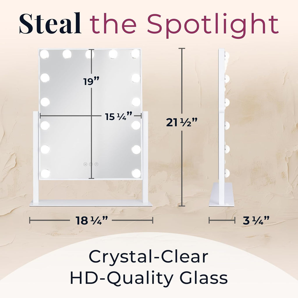 Zadro Hollywood Lighted Vanity Mirror with 15 LED Bulbs, 3 Color Light Settings, 360° Rotation Makeup Mirror Head (21" H x 18" W | 1X | Chocolate)