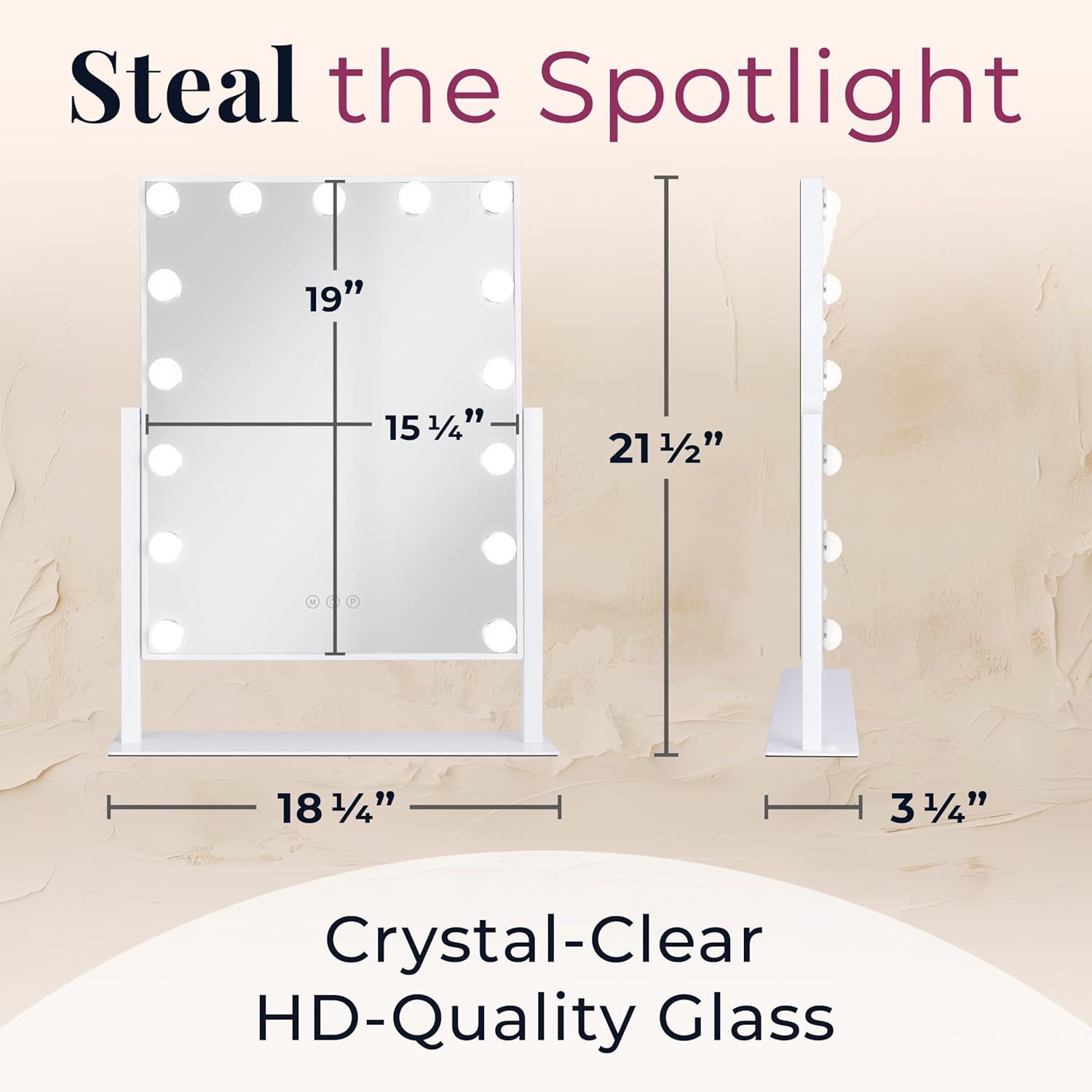 Zadro Hollywood Lighted Vanity Mirror with 15 LED Bulbs, 3 Color Light Settings, 360° Rotation Makeup Mirror Head (21" H x 18" W | 1X | White)