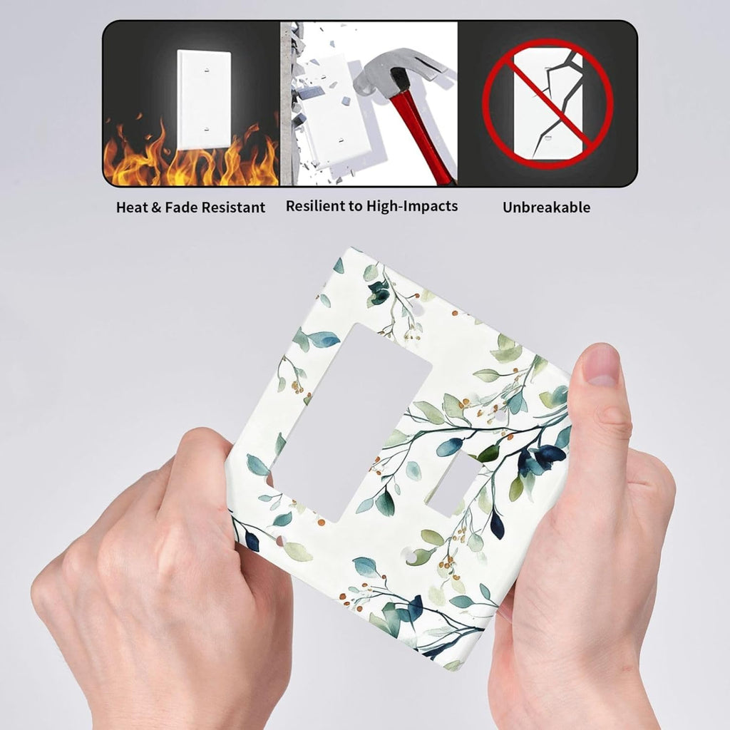 Decorative Outlet Covers Eucalyptus Leaf Geen Sage Leaves 2 Gang Light Switch Cover Plate Single Toggle 1 Rocker Wall Plates for Electrical Outlets Switch Plate Covers for Bedroom Home Decor