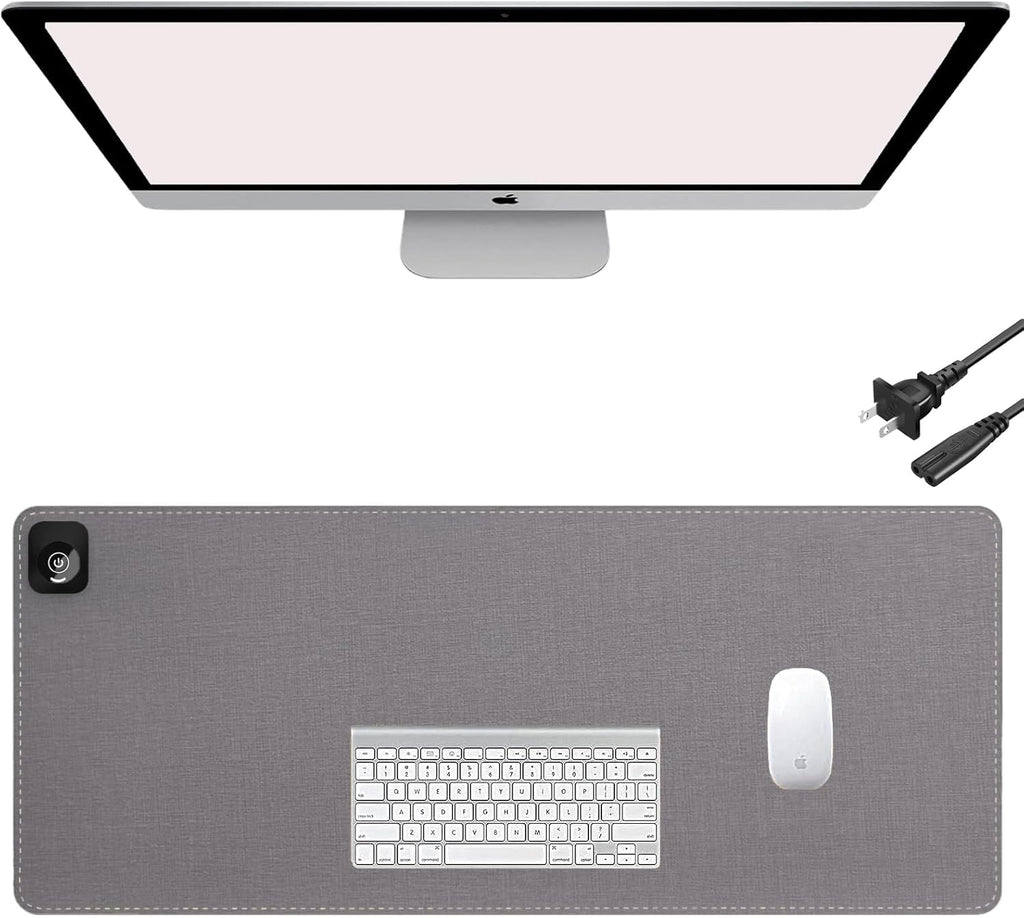 Onlytop Heated Desk Pad & Mouse Pad – Adjustable Temp & Auto Shut-Off, Large Waterproof Leather Warm Desk Mat with Non-Slip Base for Cold Office Winter Use (Gray, 31.5" x 13")