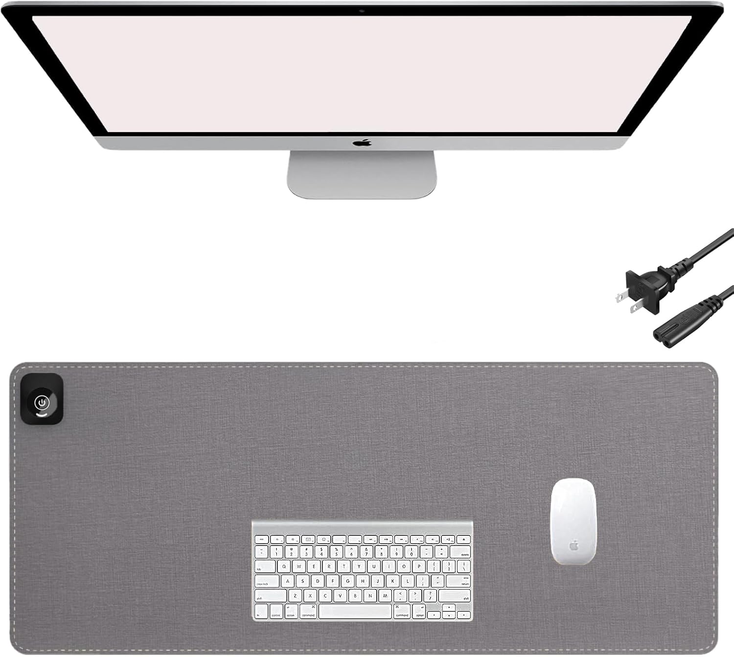 Onlytop Heated Desk Pad & Mouse Pad – Adjustable Temp & Auto Shut-Off, Large Waterproof Leather Warm Desk Mat with Non-Slip Base for Cold Office Winter Use (Gray, 31.5" x 13")