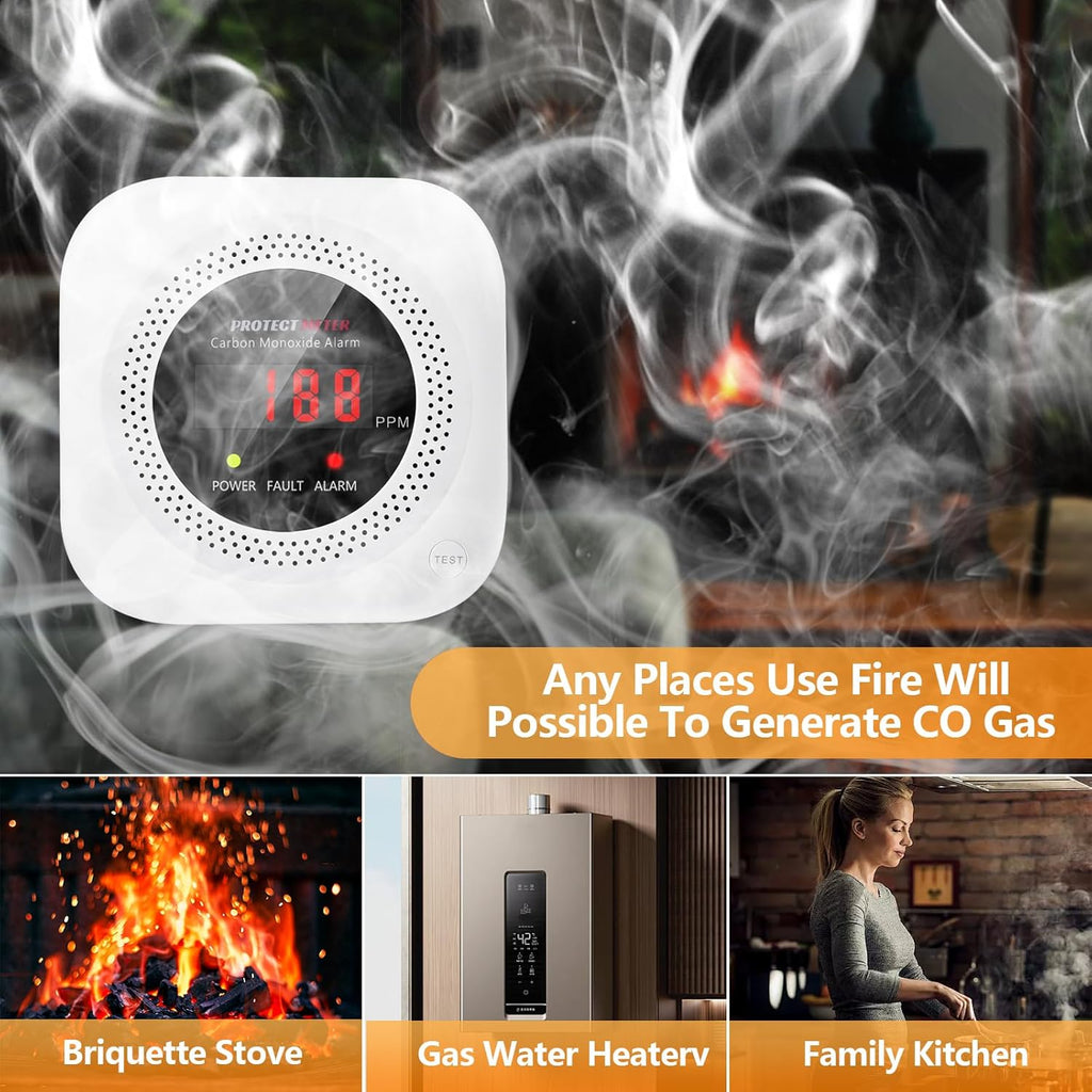 Carbon Monoxide Detectors, 2 Pack Protectmeter Portable Carbon Monoxide detectors Plug in Wall for Travel, Portable Carbon Monoxide Detector for Home/Hotel Room/RV with AC Socket with Digital LCD
