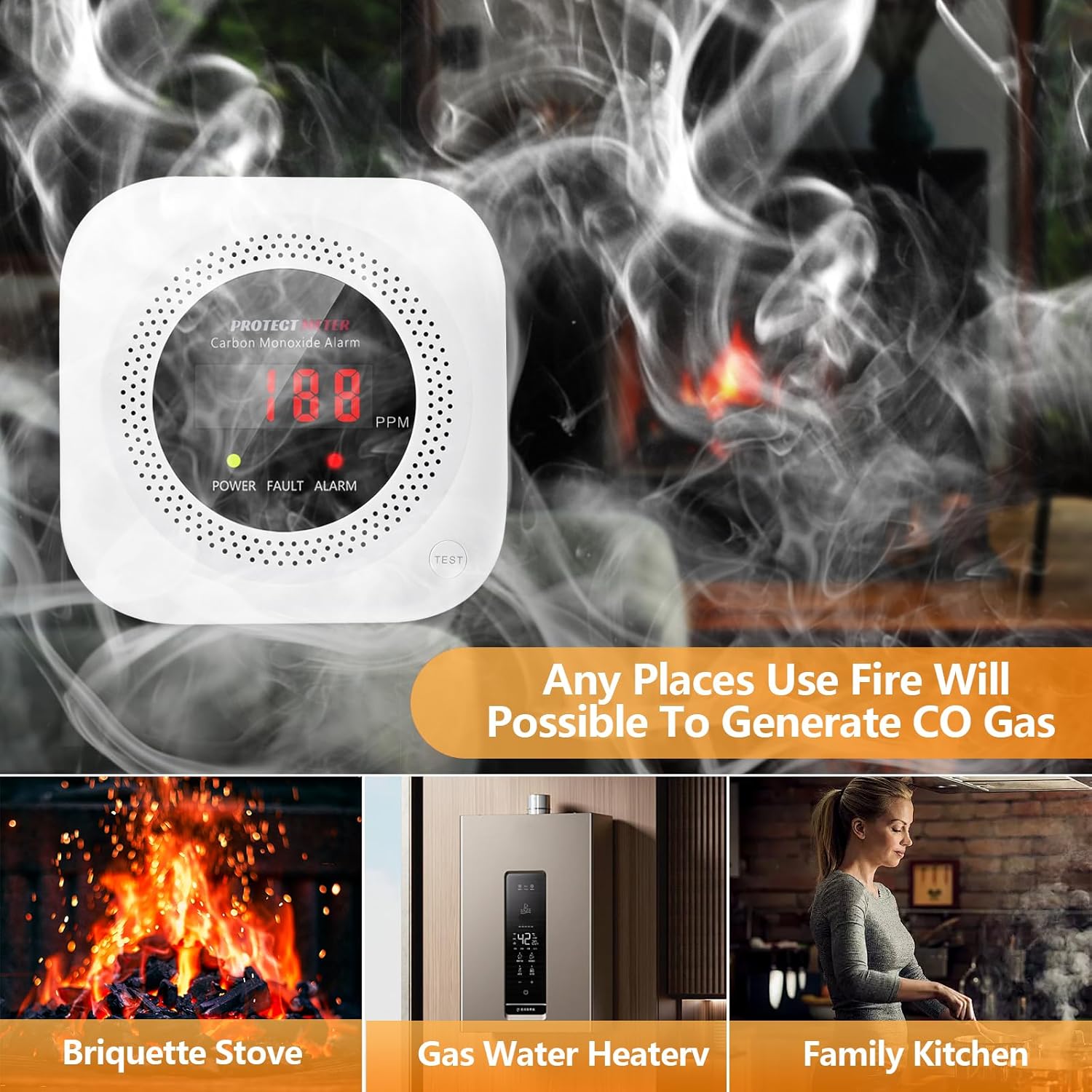 Carbon Monoxide Detectors, 2 Pack Protectmeter Portable Carbon Monoxide detectors Plug in Wall for Travel, Portable Carbon Monoxide Detector for Home/Hotel Room/RV with AC Socket with Digital LCD