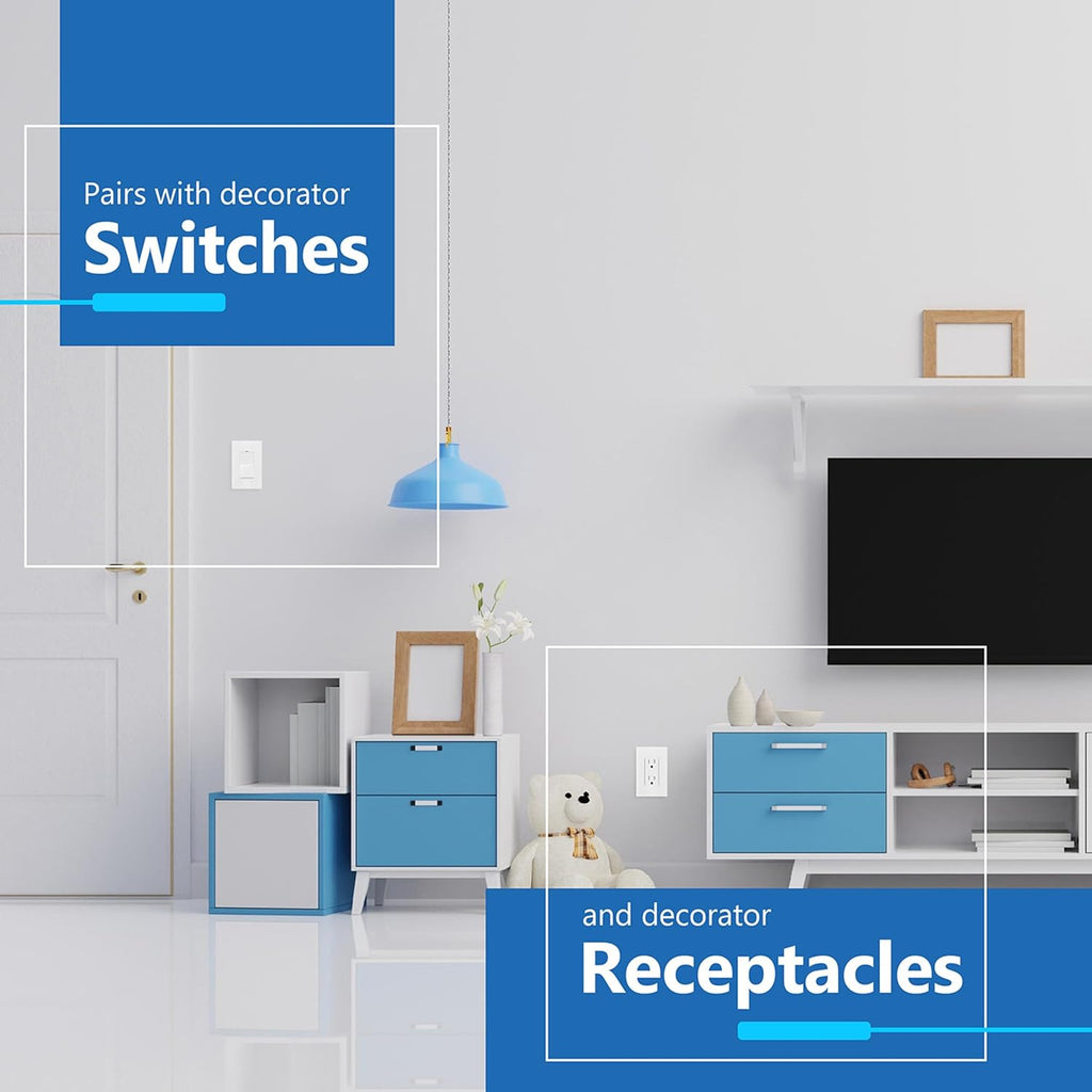 LIDER Matte Finish Decorator Switch Cover, Screwless Wall Plate, Mid-Size 1-Gang 4.88" x 3.11", Unbreakable Polycarbonate Thermoplastic, UL Listed, LSWP-31M-W2P, White, 2 Pack