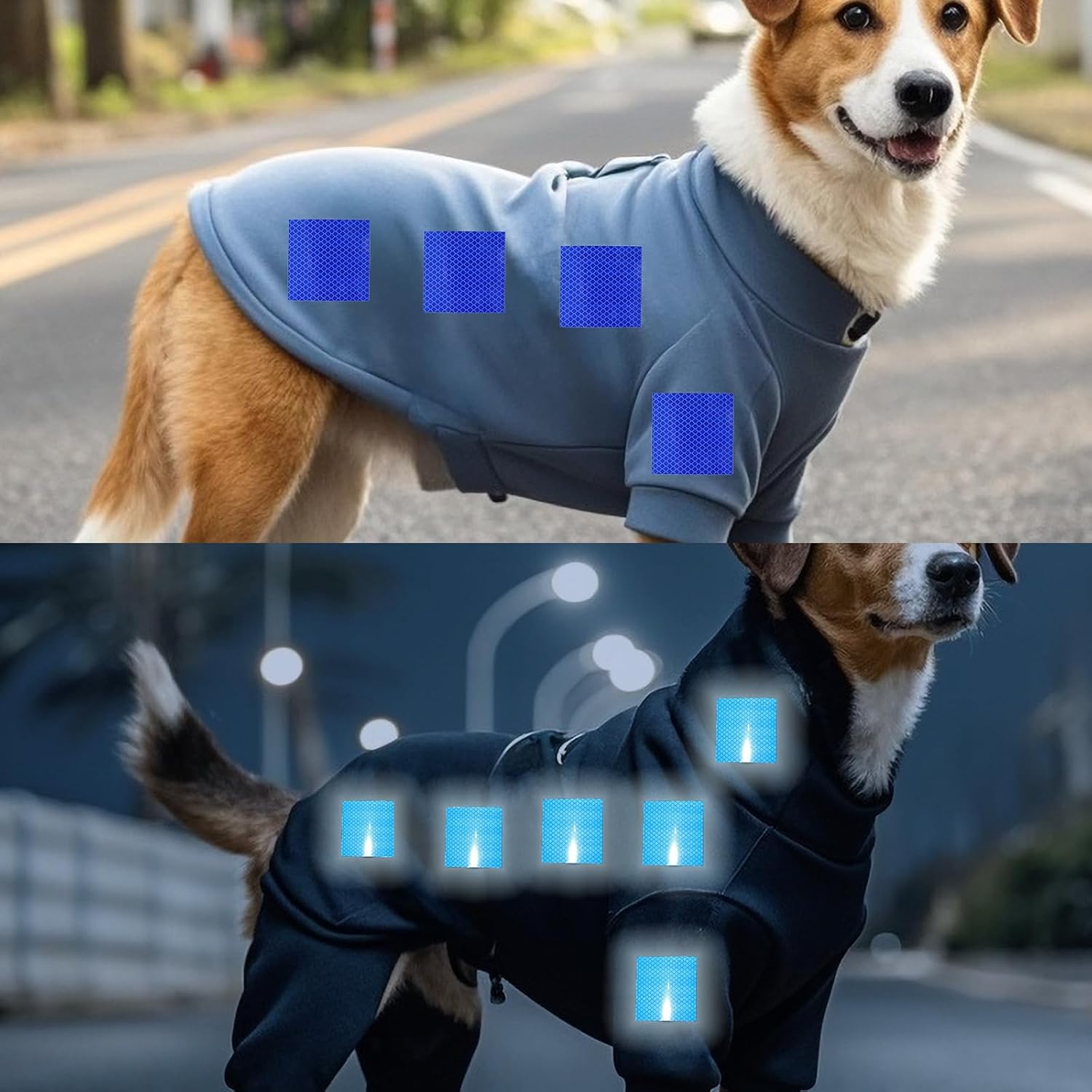 Non Fading Blue Reflective Stickers 1 inch X 2 inch, Outdoor Waterproof High Visibility Warning Safety Adhesive Reflector Tape (50 Pcs)