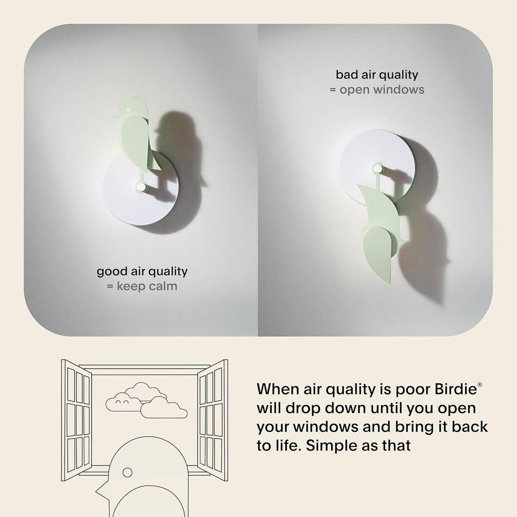 Birdie 2.0 - Design Indoor CO2 Monitor - Air Quality Meter for Home & Office - Promotes Mental & Physical Health - Modern Interior Decor - Reducing Health Risks with Clean Air (Meadow, FullBirdie)