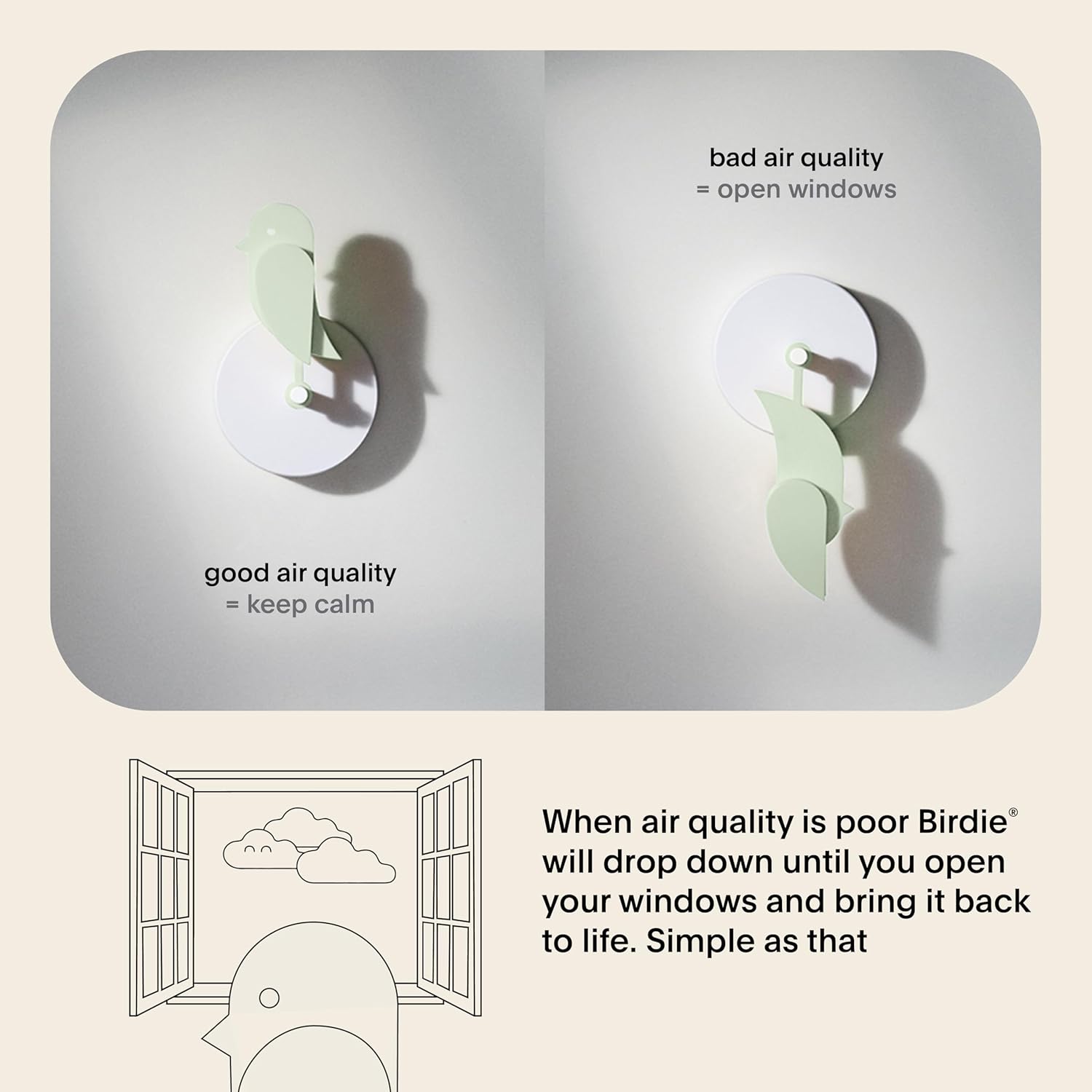 Birdie 2.0 - Design Indoor CO2 Monitor - Air Quality Meter for Home & Office - Promotes Mental & Physical Health - Modern Interior Decor - Reducing Health Risks with Clean Air (Meadow, FullBirdie)